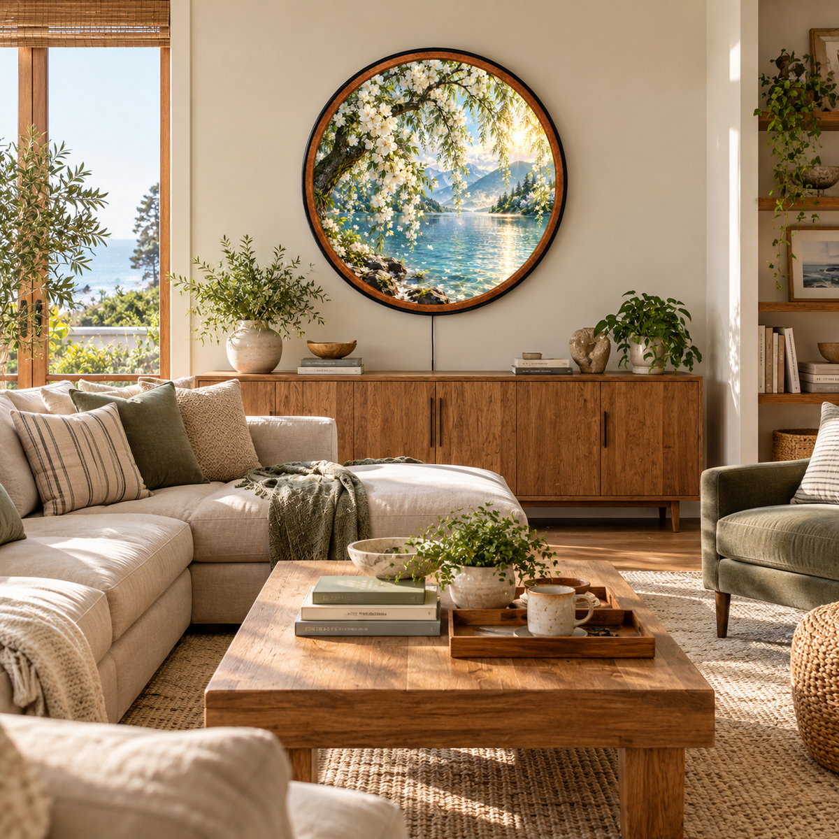 Spring Blossom Serenity – Handcrafted Round LED Wall Art