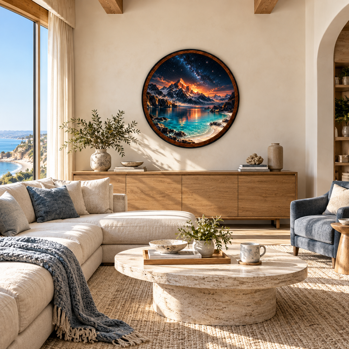 Starry Mountain & Turquoise Lake Landscape – Handcrafted LED Wall Art