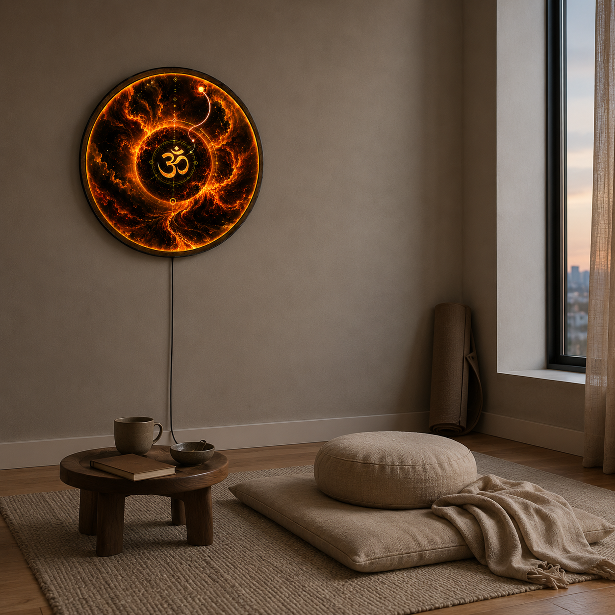 Cosmic Om LED Wall Art – Sacred Energy Meditation Decor