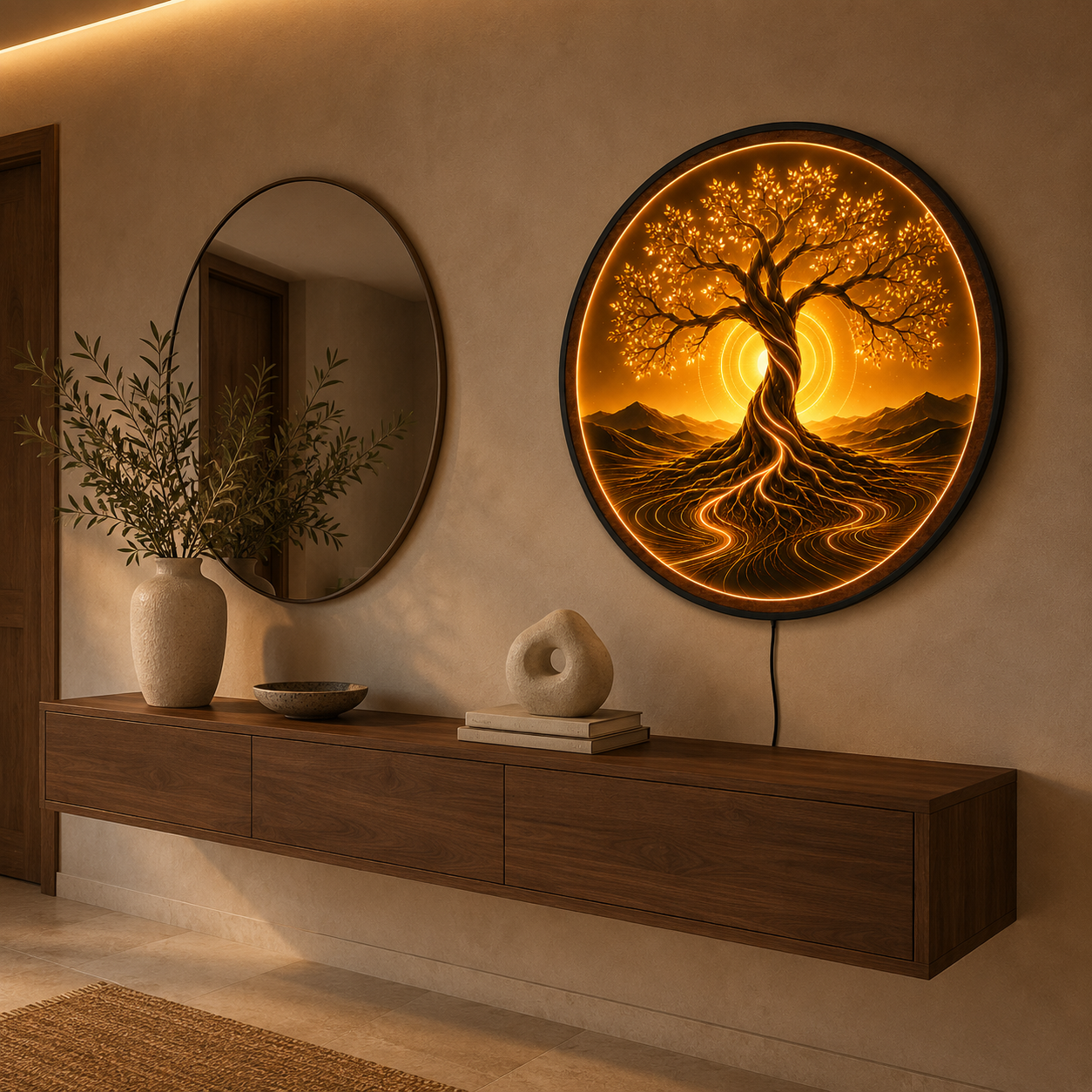 Golden Tree of Life LED Wall Art – Illuminated Nature Acrylic Decor