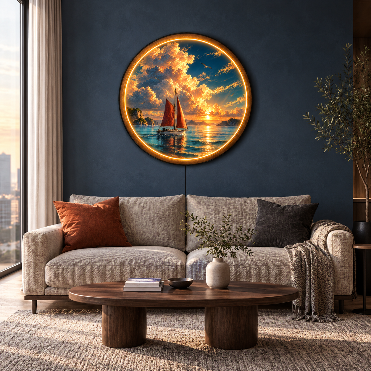 Sunset Sailboat LED Wall Art – Coastal Ocean Lighted Decor