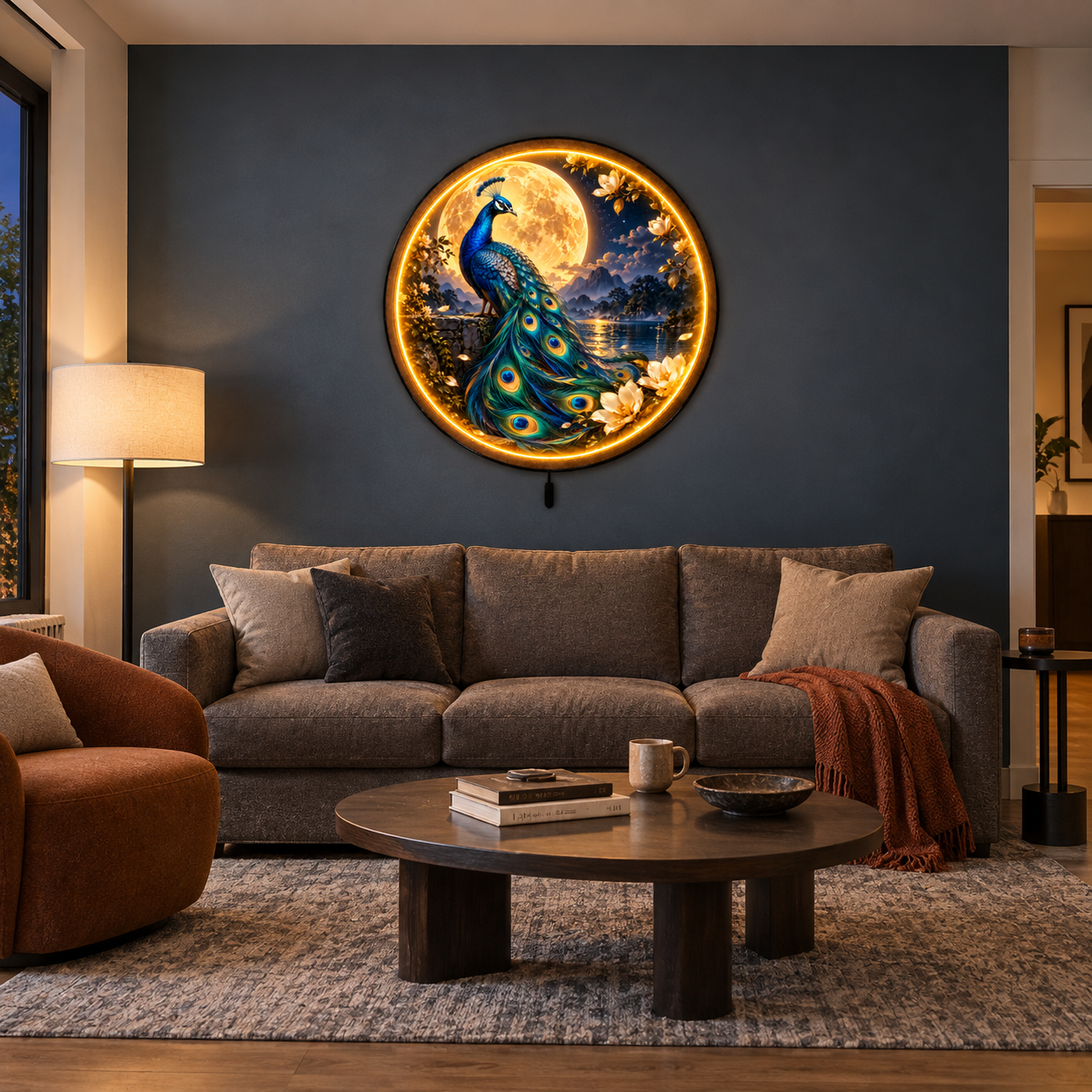 Moonlit Majesty Peacock LED Wall Art – Sapphire Moon Decor