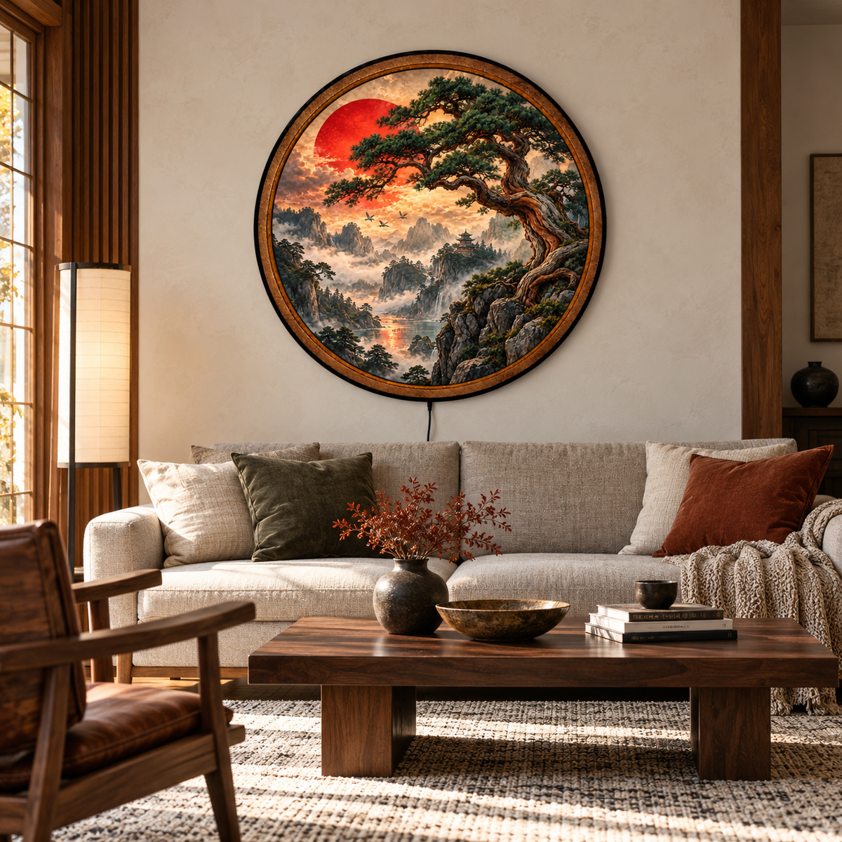 Crimson Sun – Ancient Pine Mountain LED Wall Art