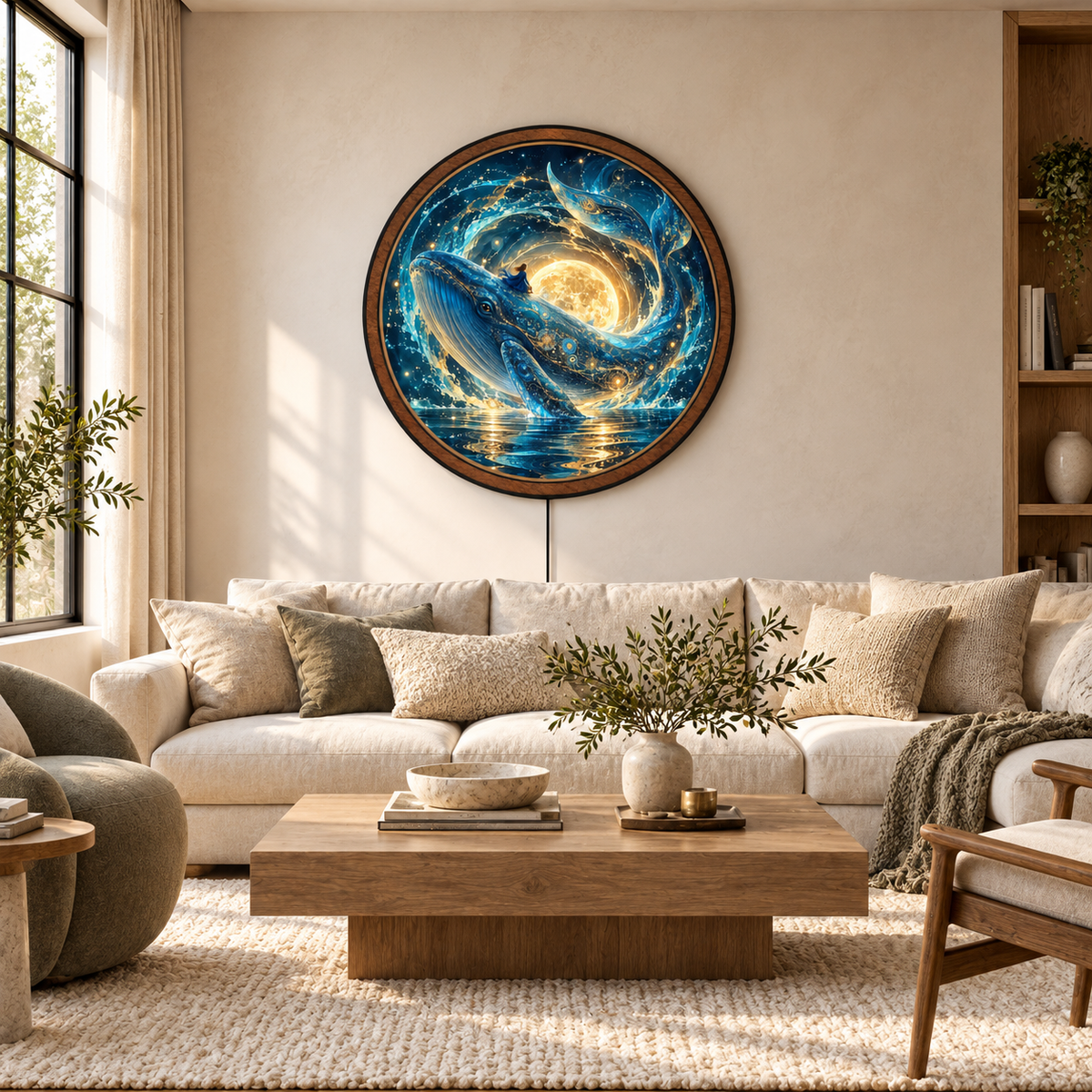 Celestial Blue Whale LED Wall Art – Golden Moon Fantasy