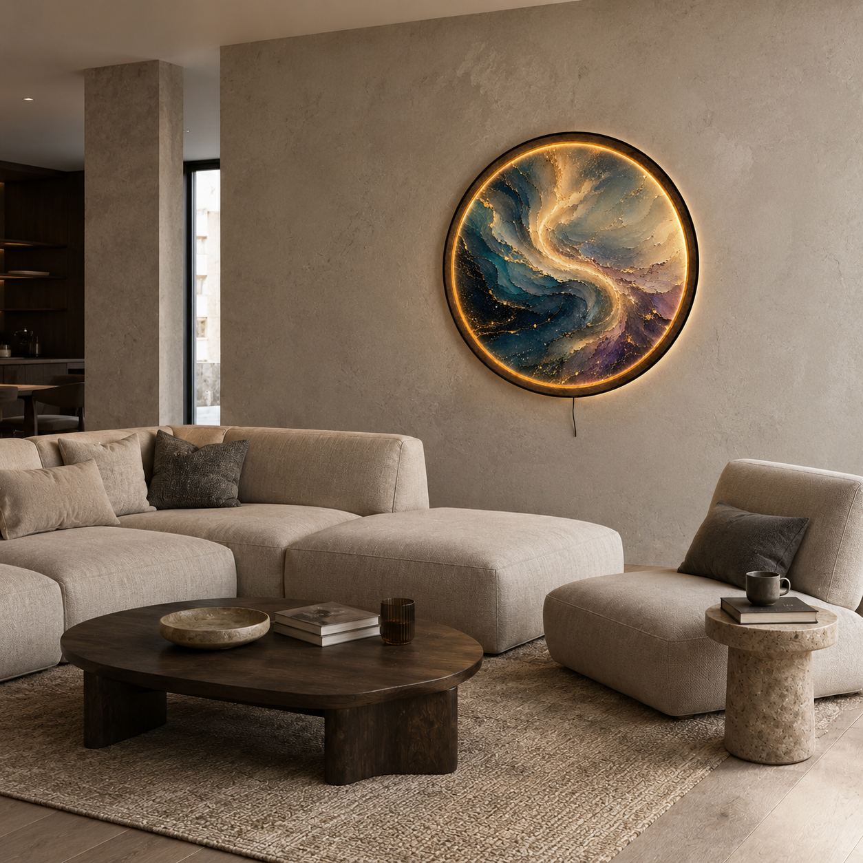 Gilded Current LED Wall Art – Teal & Gold Abstract Wall Decor