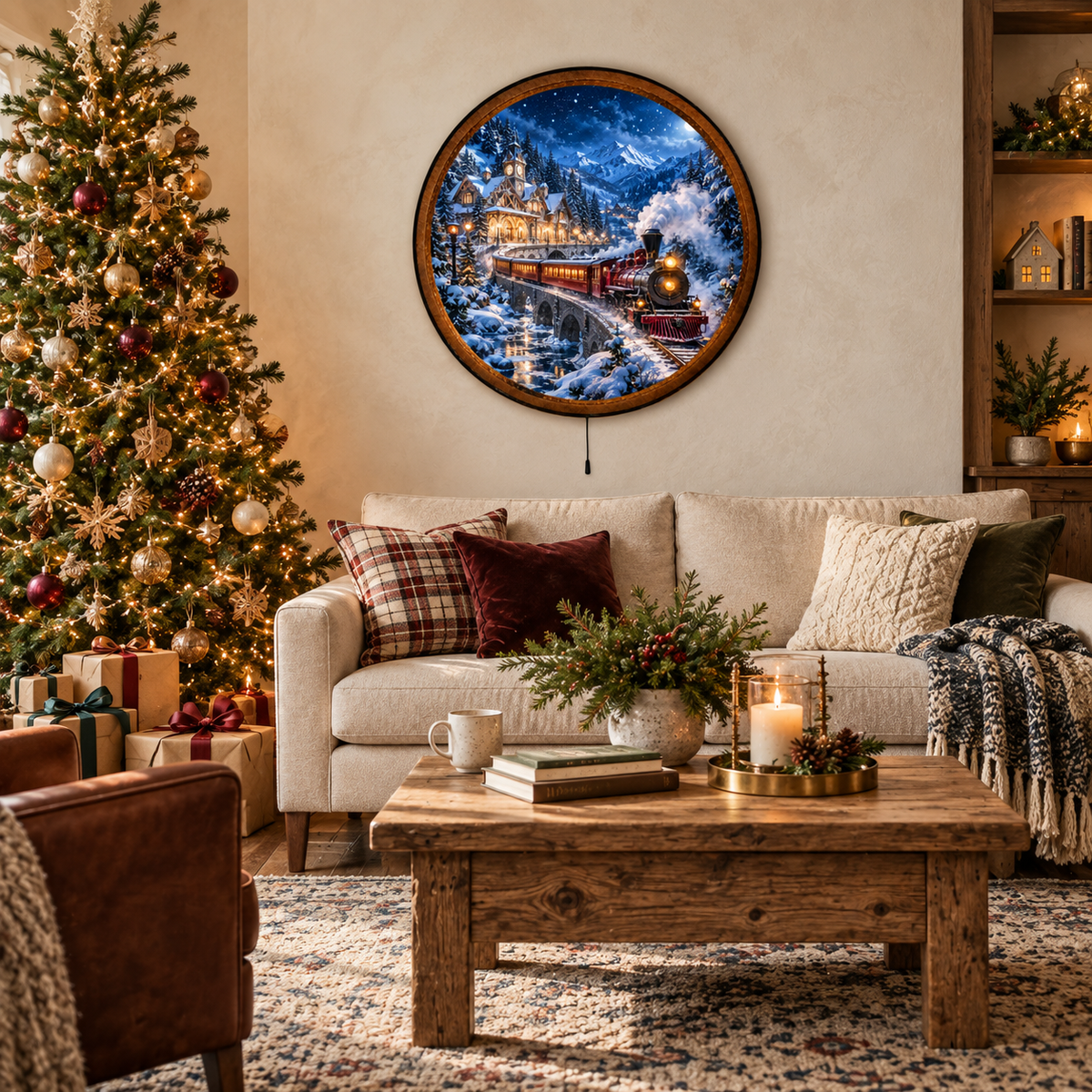 Handcrafted Winter Steam Train LED Wall Art