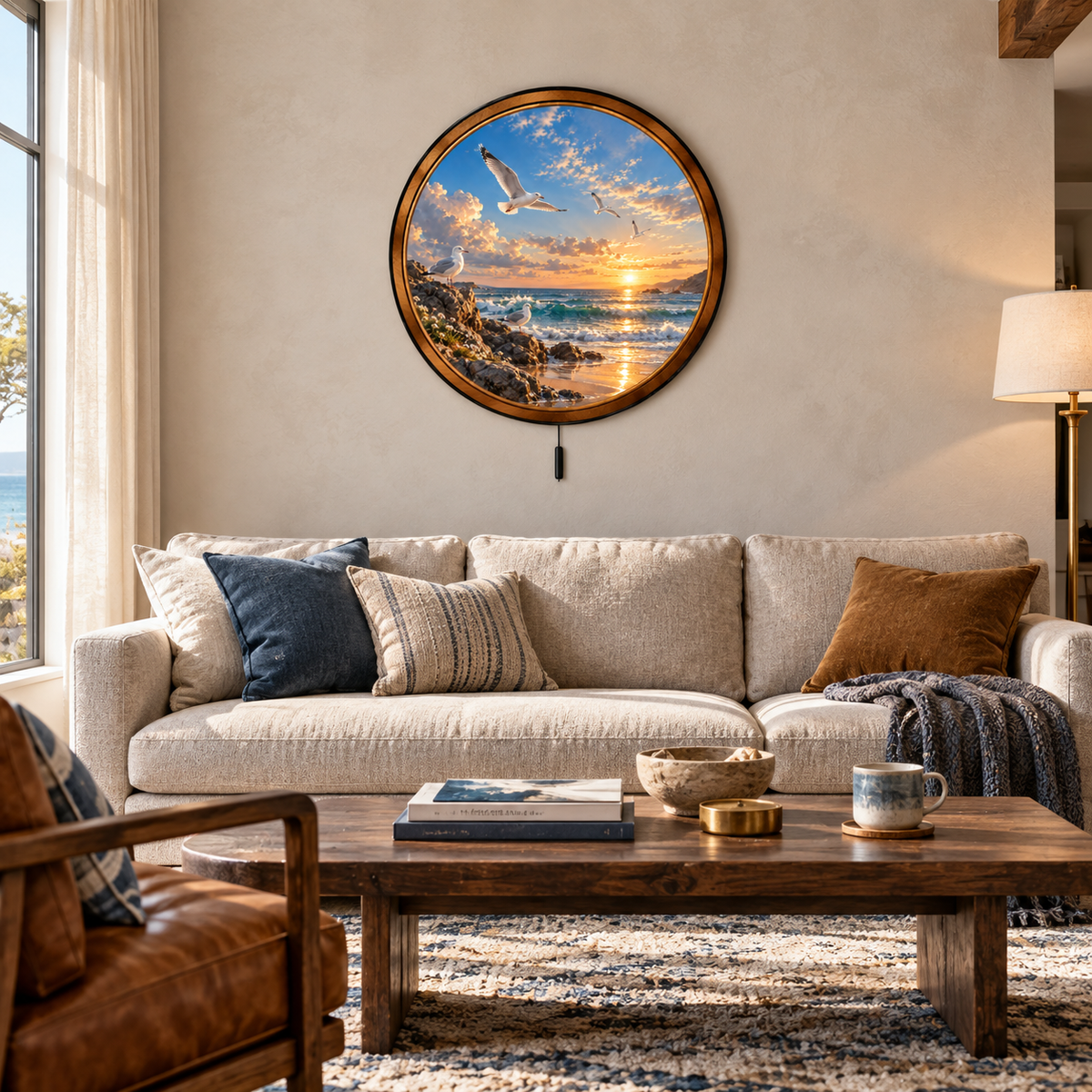 Handcrafted Coastal Seagulls at Sunset LED Wall Art