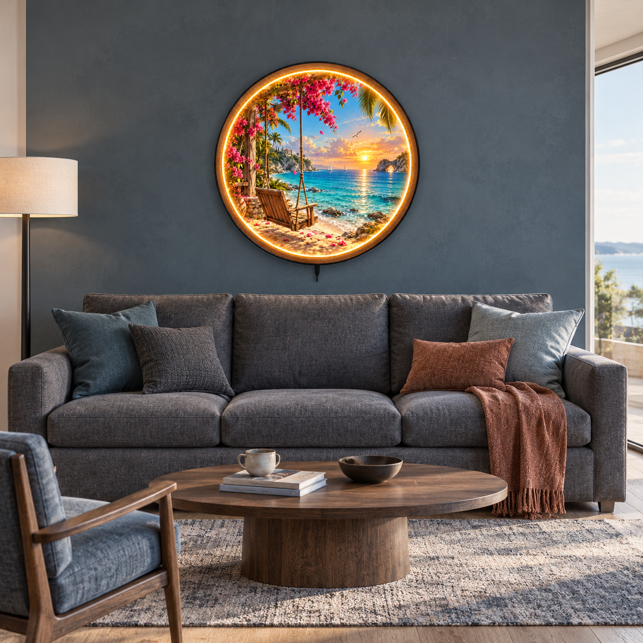 Coastal Reverie LED Wall Art – Tropical Sunset Beach Decor
