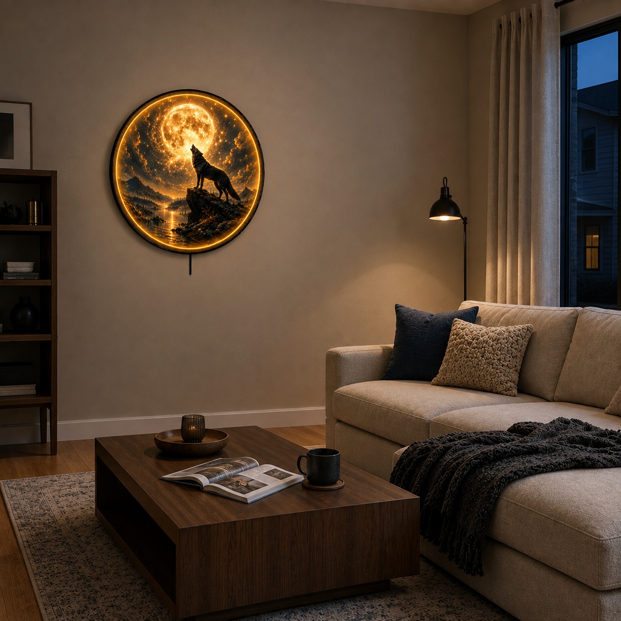 Mooncall Wolf LED Wall Art – Full Moon Mountain Nature Decor