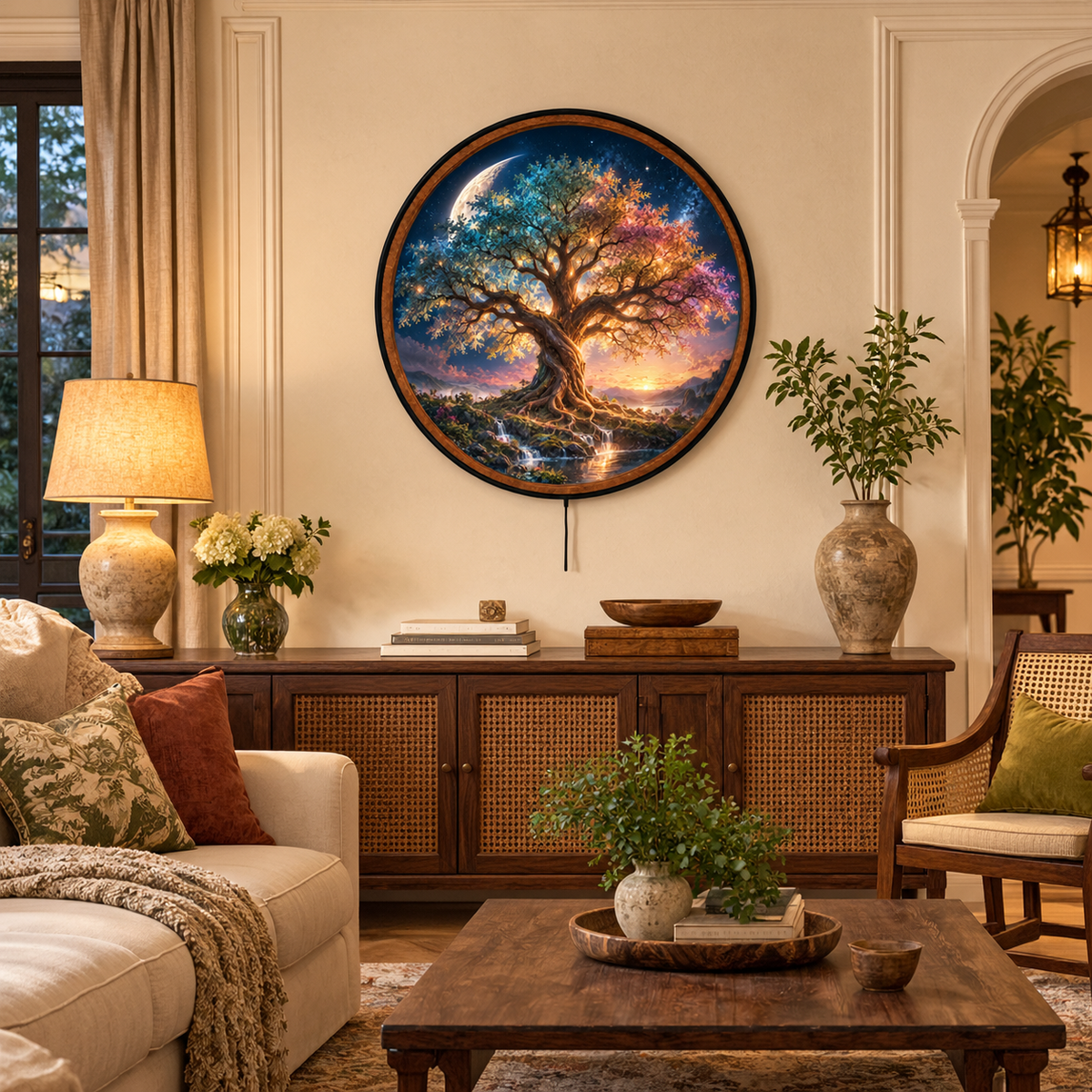 The Eternal Tree – Handcrafted Round LED Wall Art