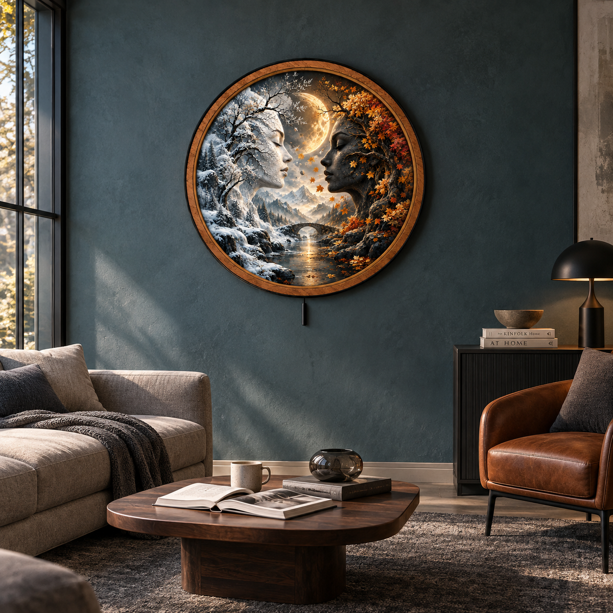 Seasons in Harmony LED Wall Art – Winter & Autumn Moon Decor