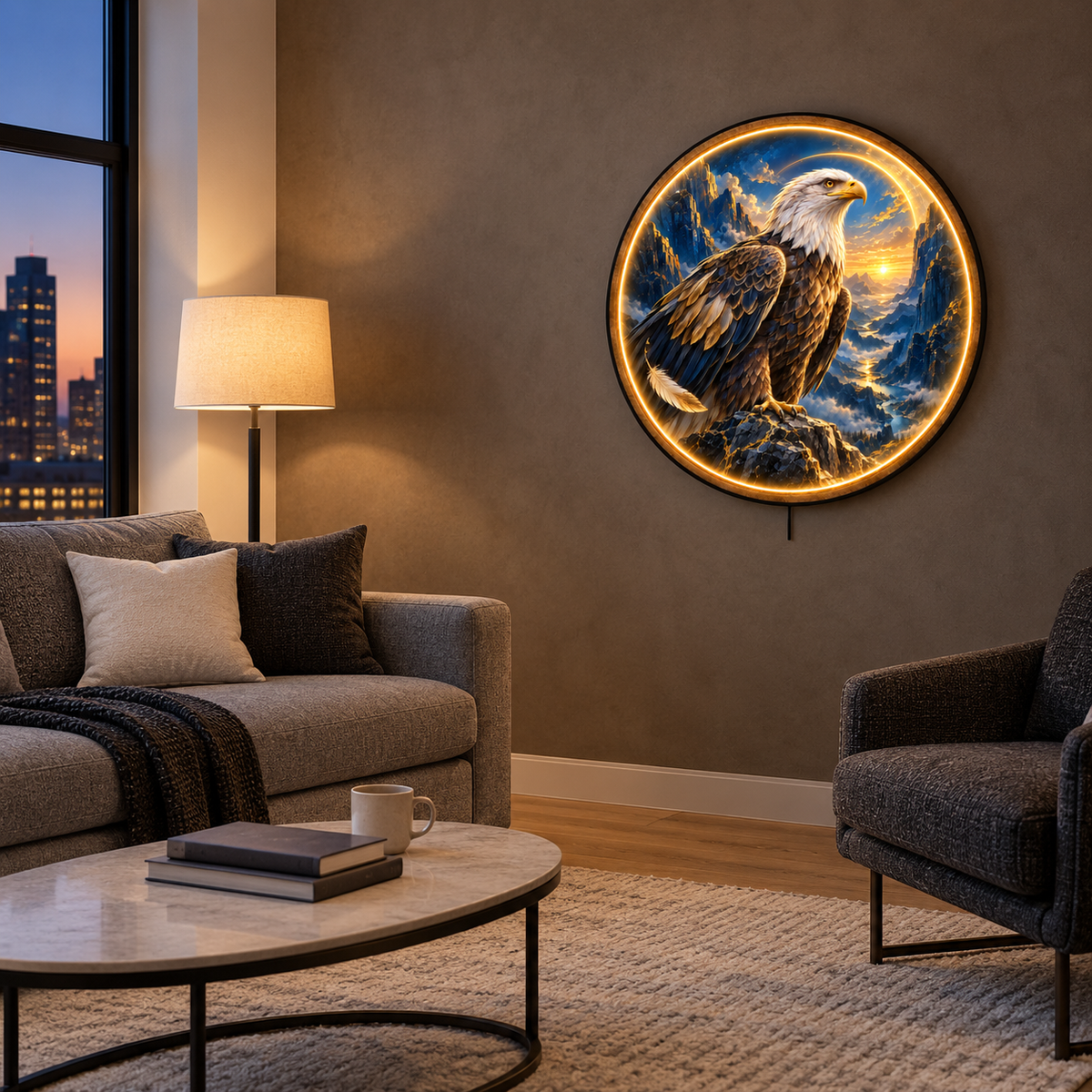 Skyward Sentinel LED Wall Art – Bald Eagle Mountain Decor