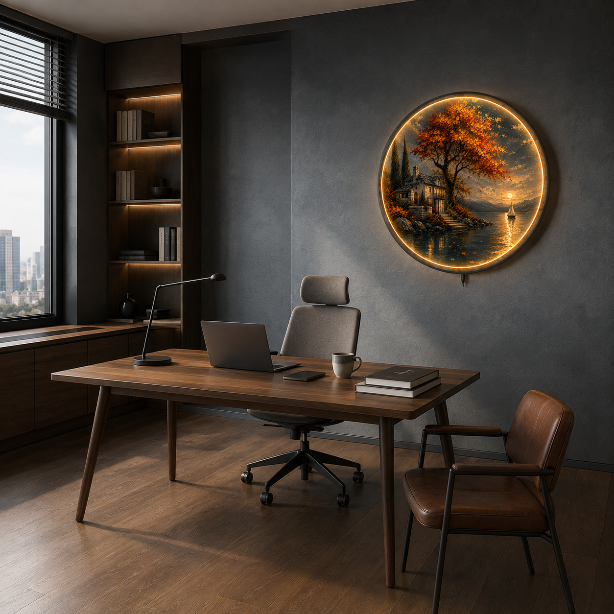 Autumn Haven LED Wall Art – Luxury Lakeside Landscape Decor