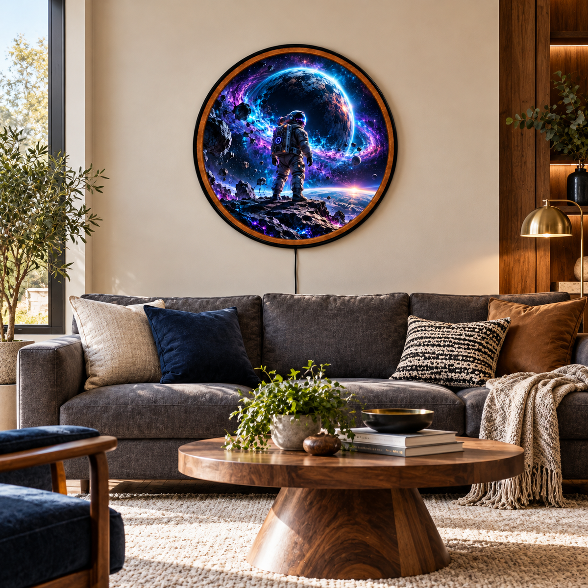 Beyond the Cosmos – Handcrafted LED Wall Art | Astronaut & Galaxy Space Decor