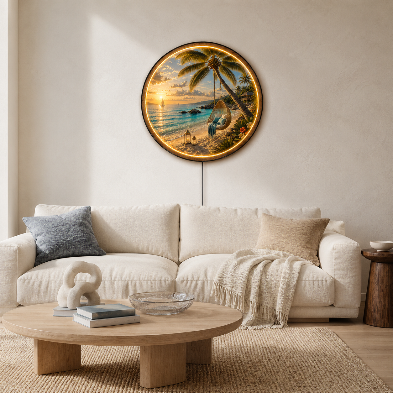 Golden Palm Retreat LED Wall Art – Tropical Beach Sunset