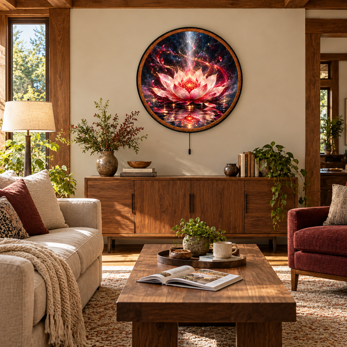 Phoenix Lotus – Handcrafted Round LED Wall Art