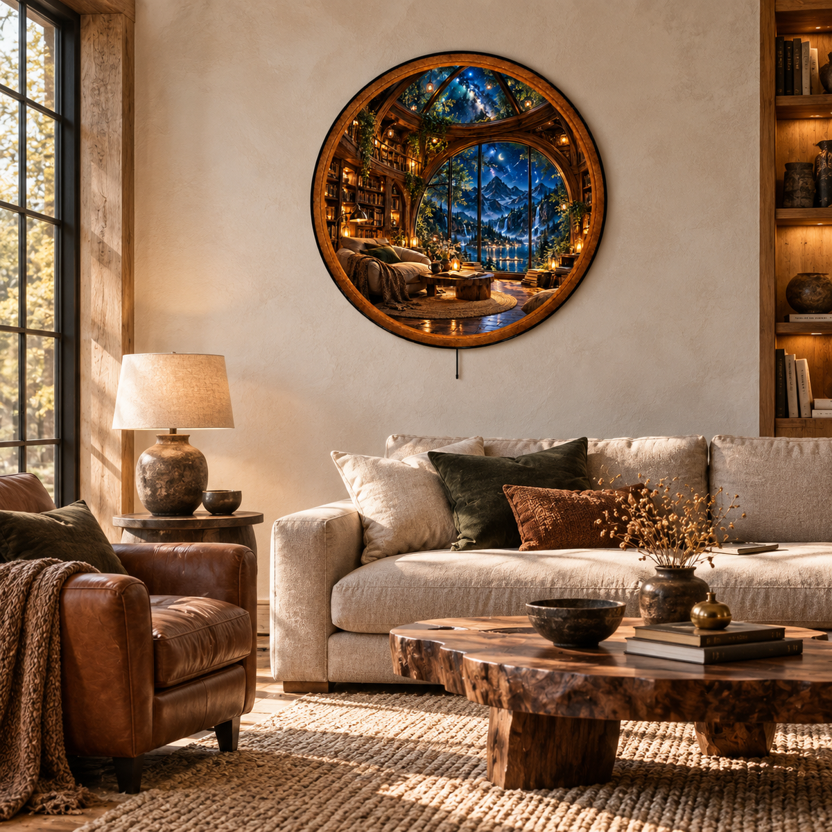 Handcrafted Enchanted Library Mountain Retreat LED Wall Art