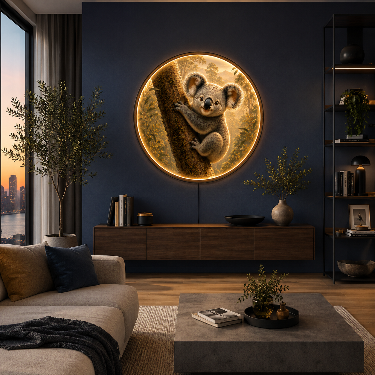 Koala LED Wall Art – Round Illuminated Acrylic Wildlife Decor