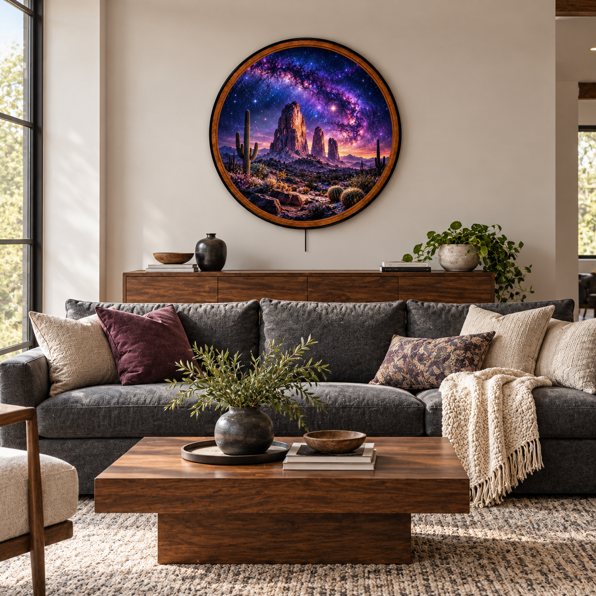 Cosmic Desert – Handcrafted Round LED Wall Art