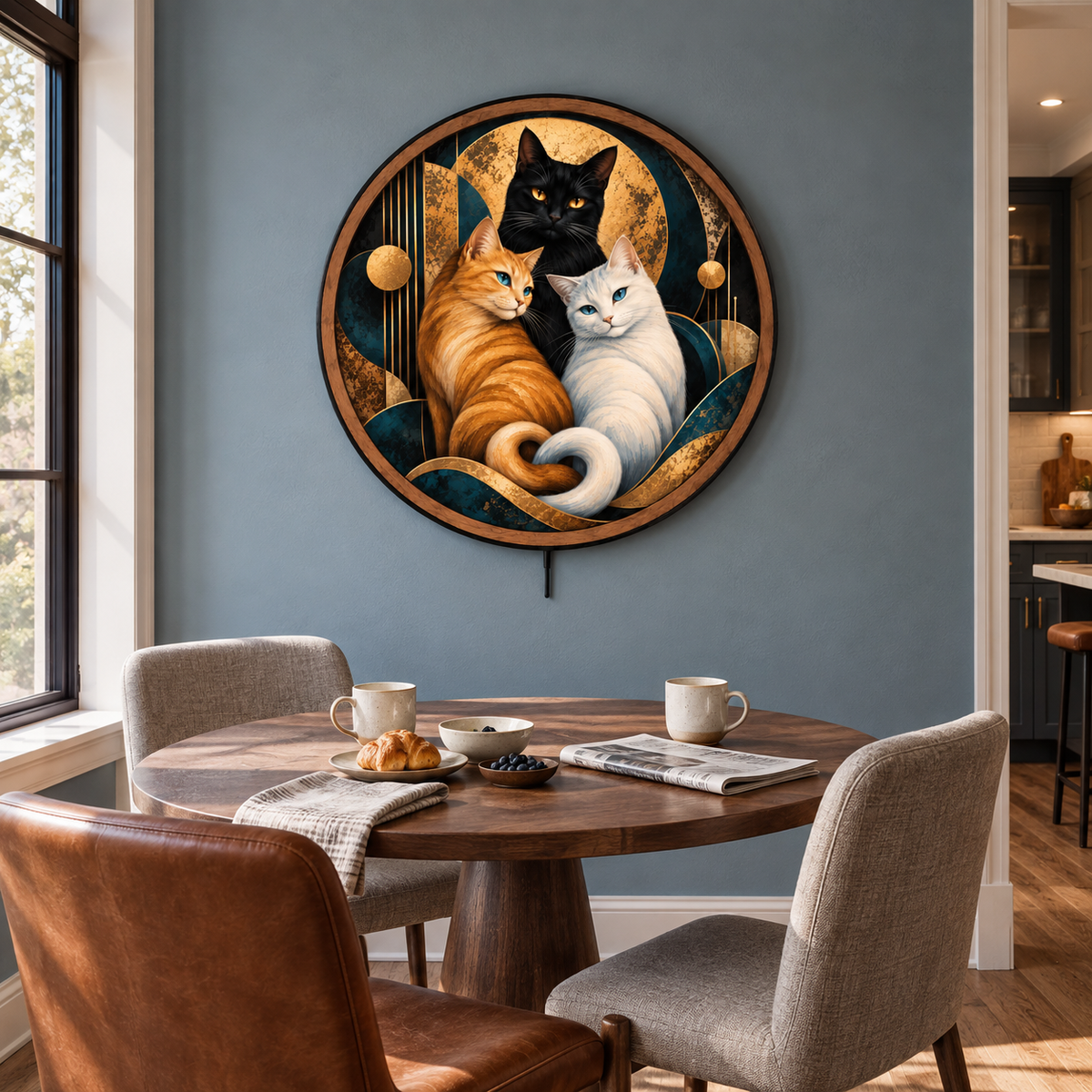 Celestial Cat Trio LED Wall Art – Black Orange & White Cat Decor