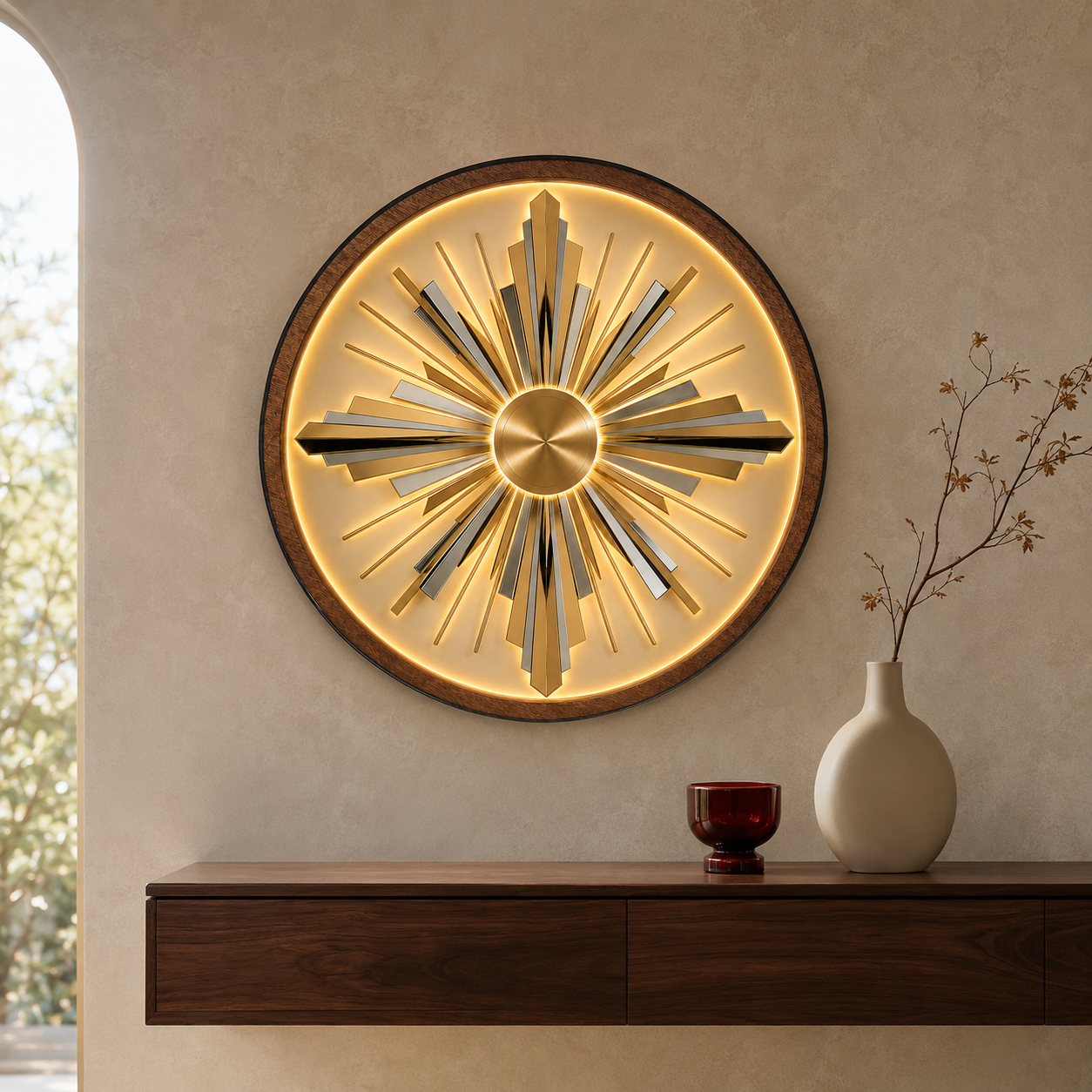 Art Decor Sunburst LED Wall Lamp | Gold Wood Art Decor
