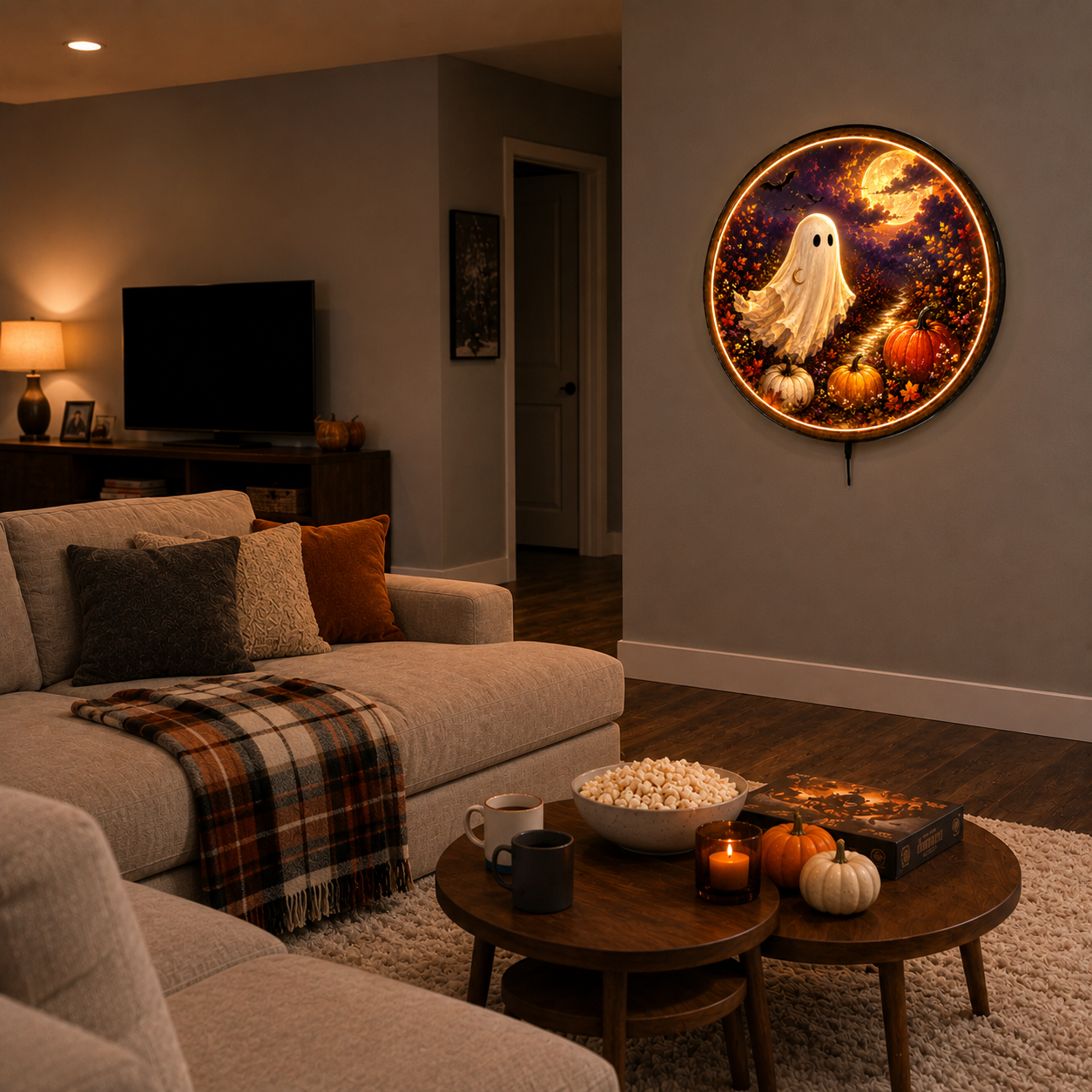 Moonlit Little Ghost LED Wall Art – Cute Halloween Decor