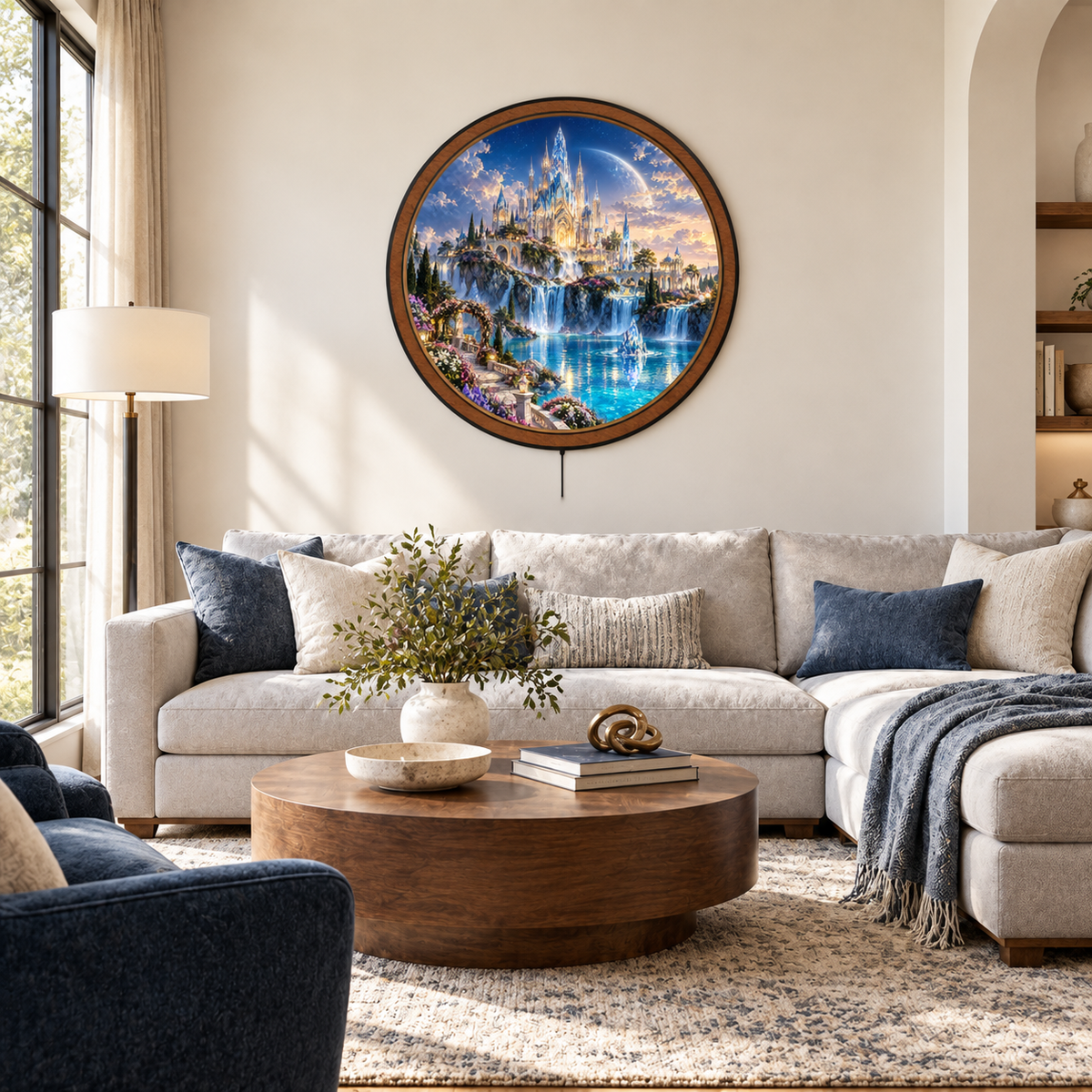 Crystal Celestial Palace Waterfall Circular LED Wall Art