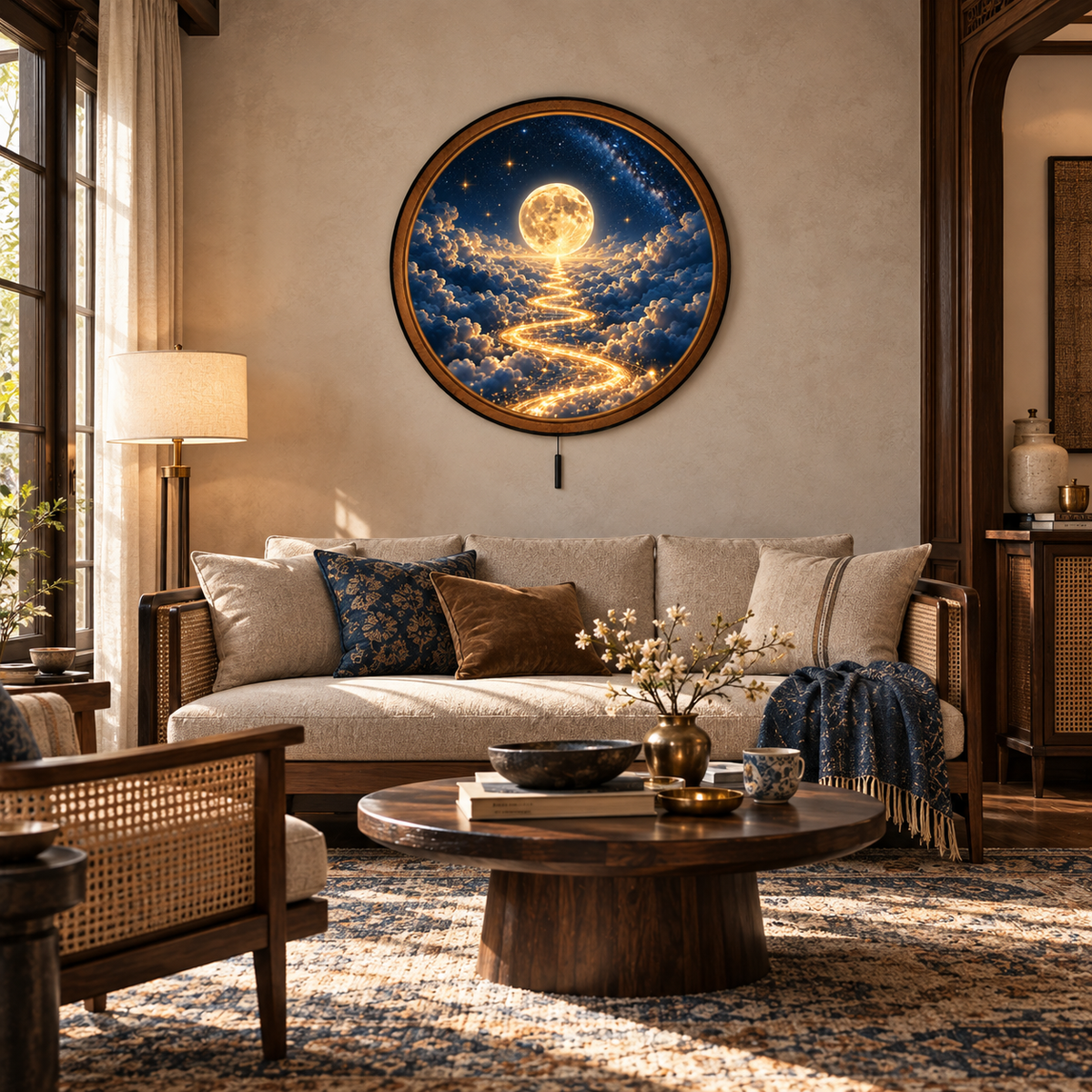 Handcrafted Golden Path to the Moon LED Wall Art