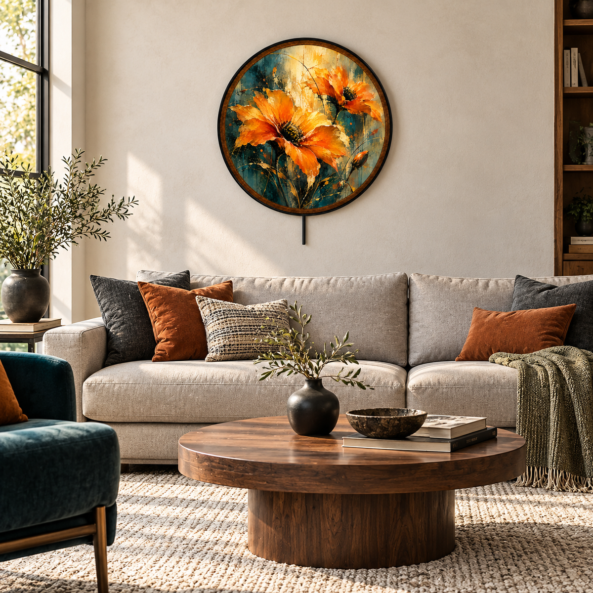 Golden Poppy – Handcrafted LED Wall Art | Orange Floral Wall Decor