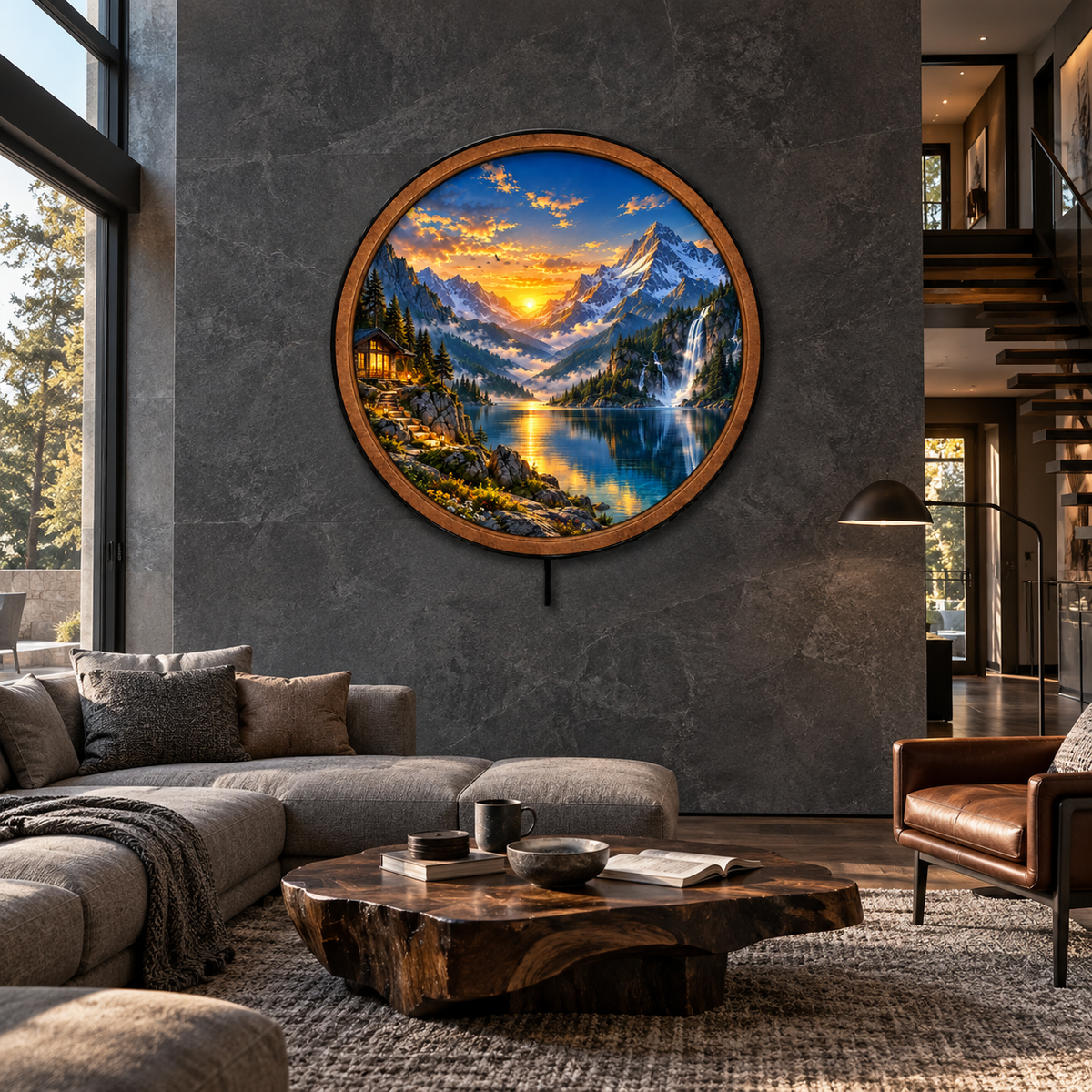 Alpine Golden Passage LED Wall Art – Mountain Lake Retreat