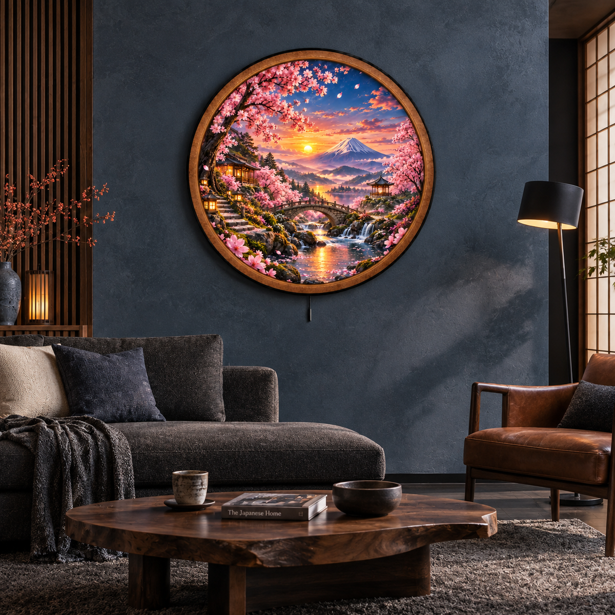 Sakura Mountain Glow LED Wall Art – Cherry Blossom Sunset