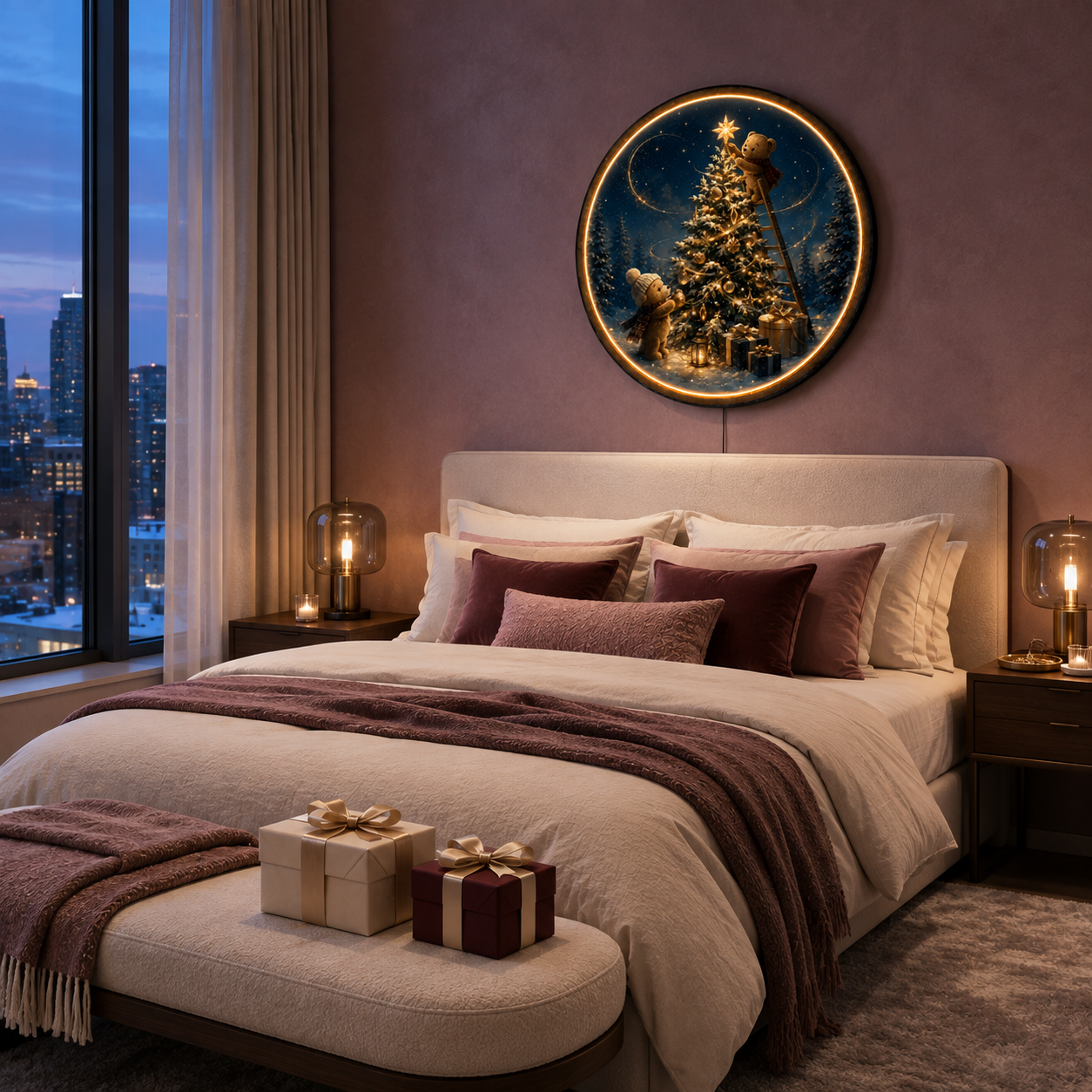 Starlit Christmas Wishes LED Wall Art – Holiday Bears