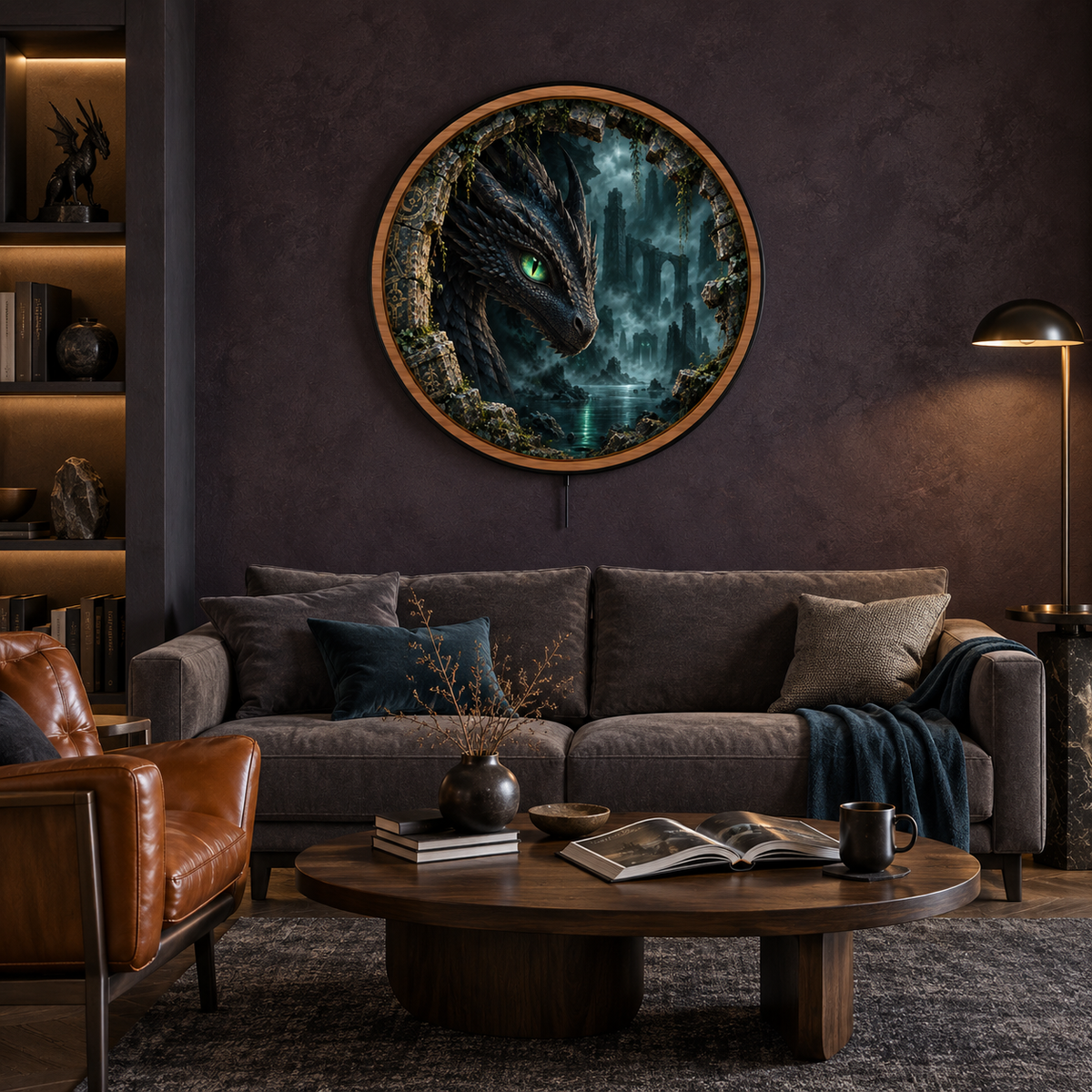 Shadow Dragon LED Wall Art – Dark Fantasy Ruins Decor