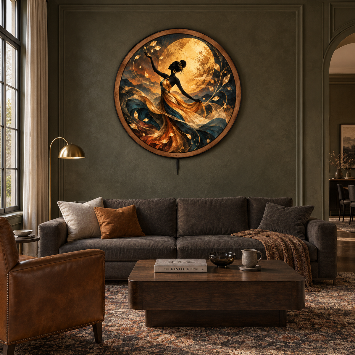 Golden Moon Dancer LED Wall Art – Elegant Celestial Woman Decor