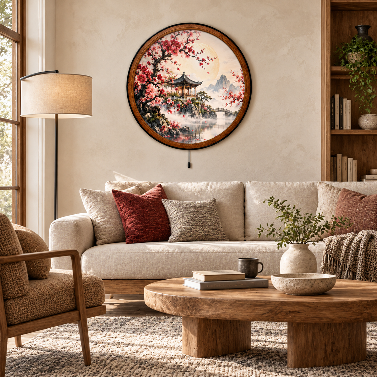 Handcrafted Cherry Blossom Moon LED Wall Art