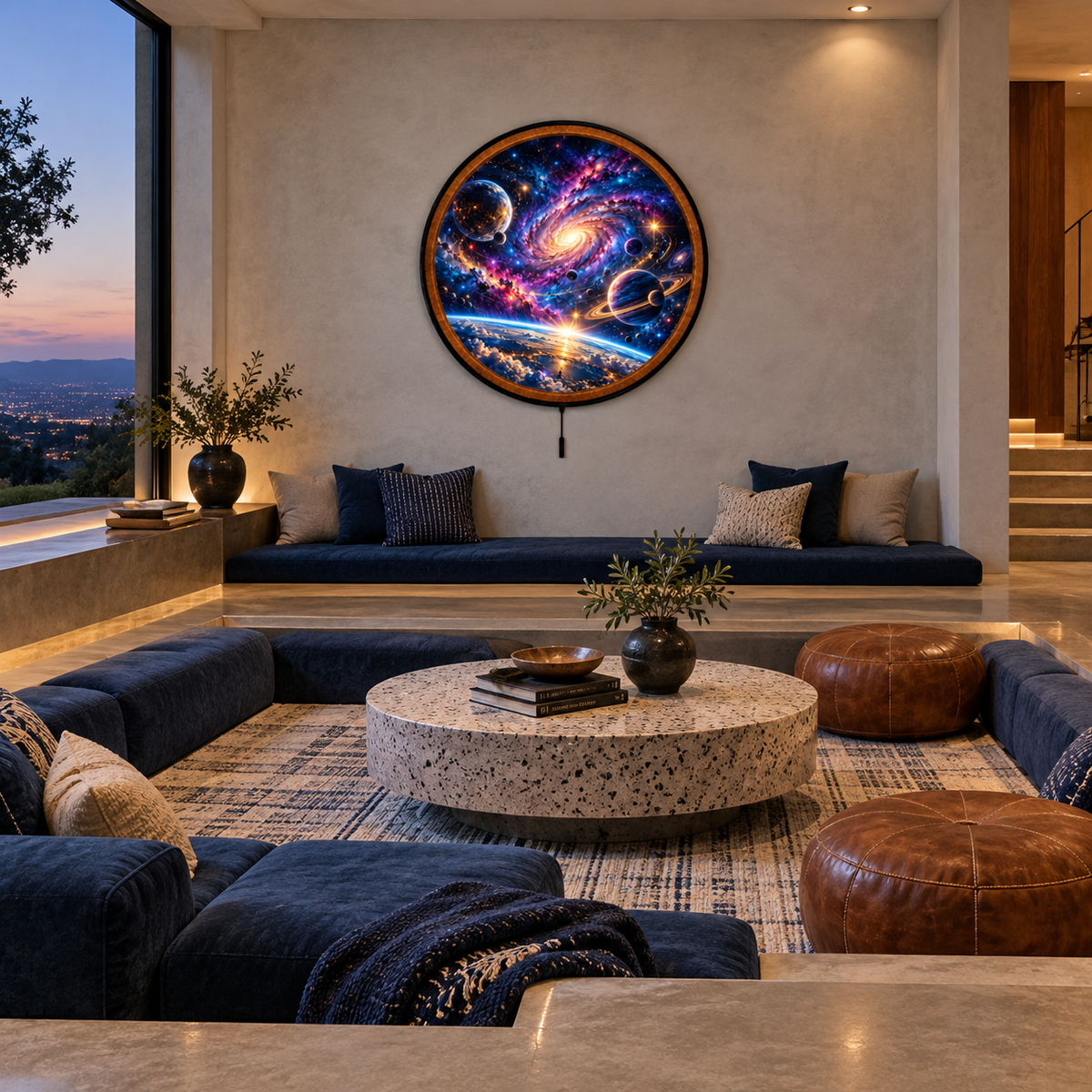 Cosmic Galaxy Vortex – Handcrafted Round LED Wall Art