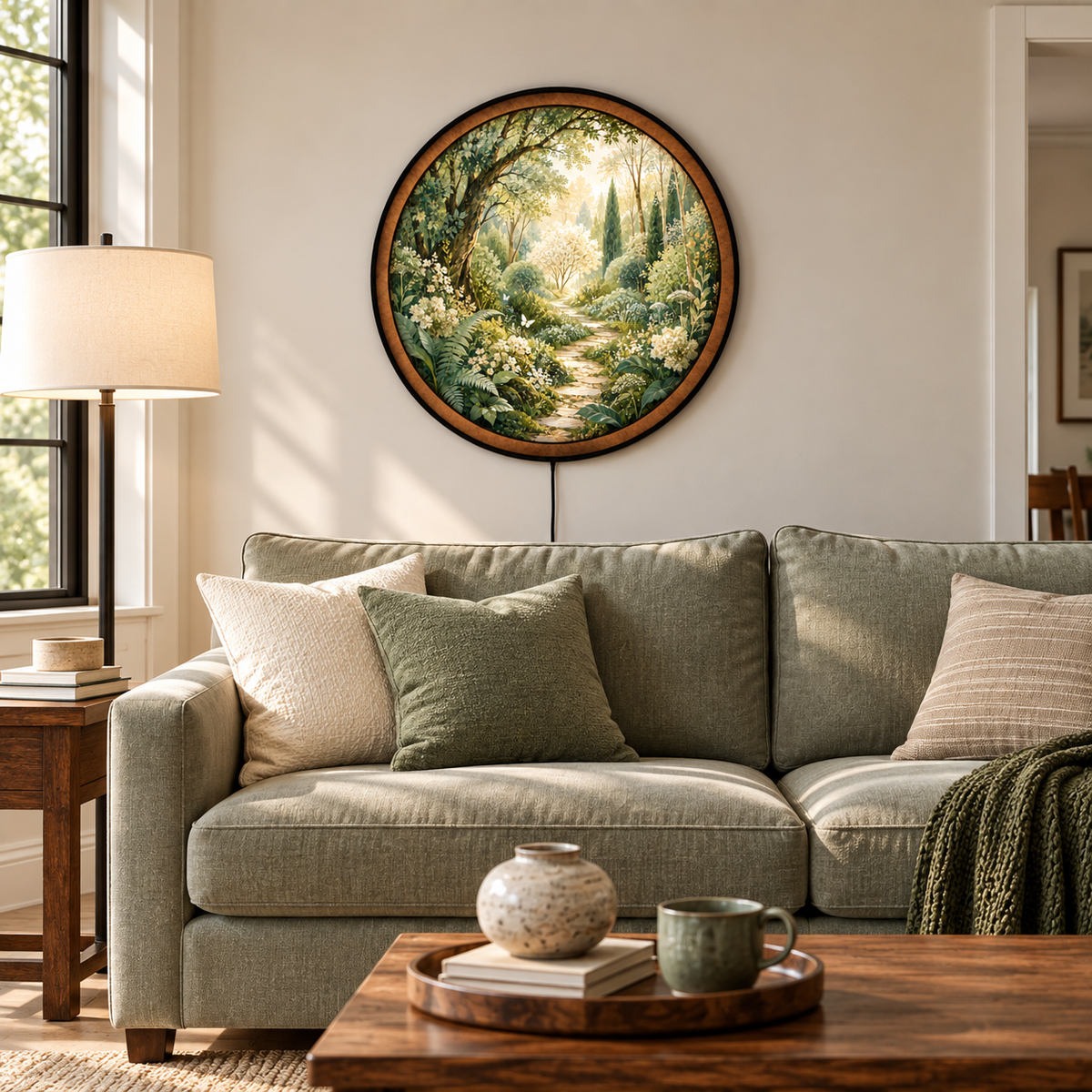 Enchanted White Garden Path Circular LED Wall Art