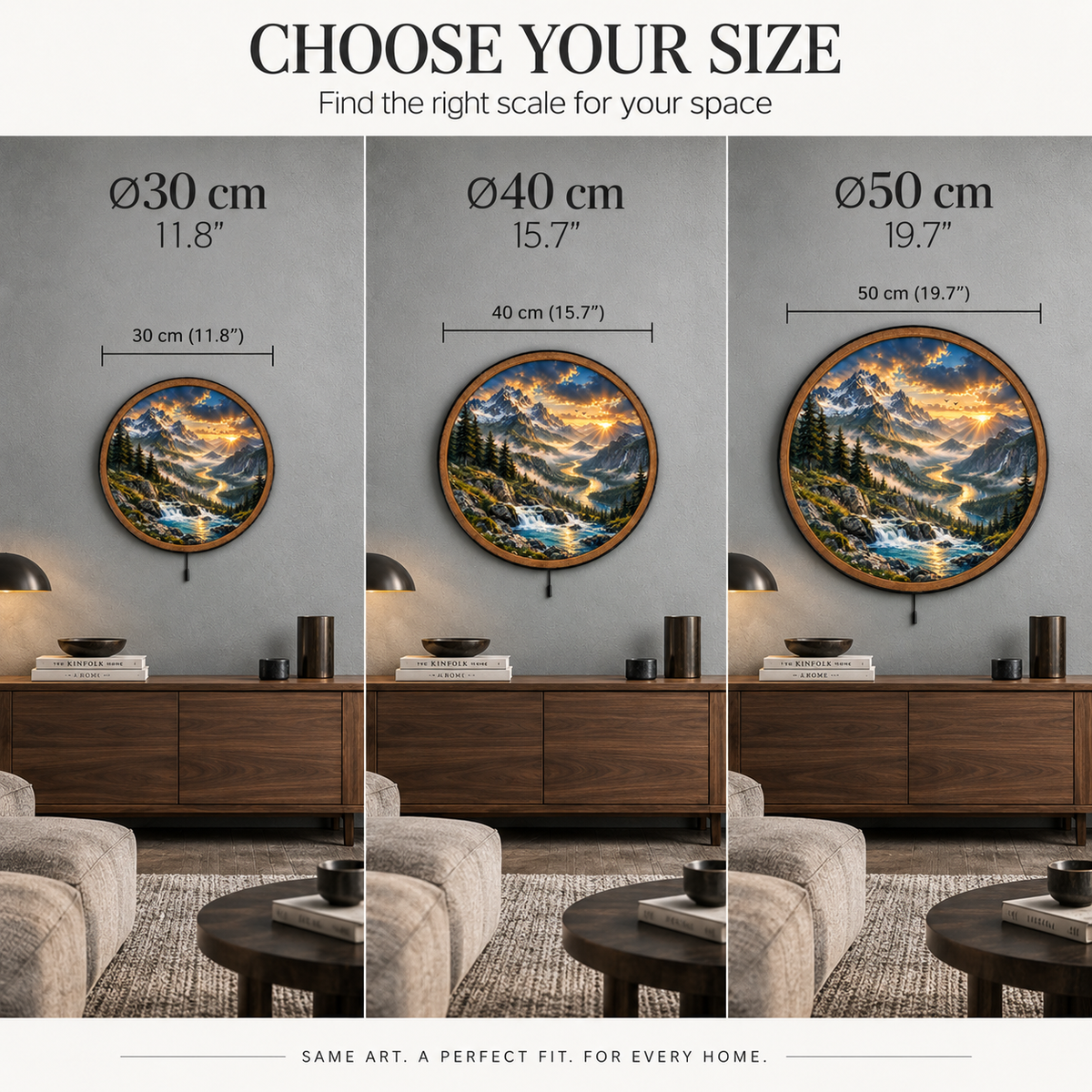 Golden Alpine River LED Wall Art – Mountain Sunrise Landscape Decor
