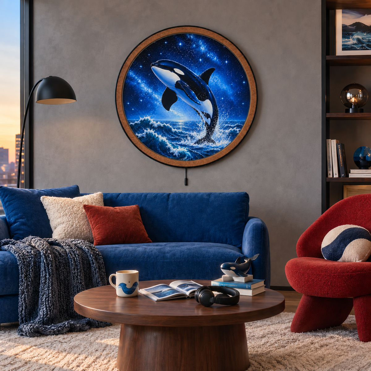 Cosmic Orca LED Wall Art – Killer Whale Ocean & Galaxy Decor