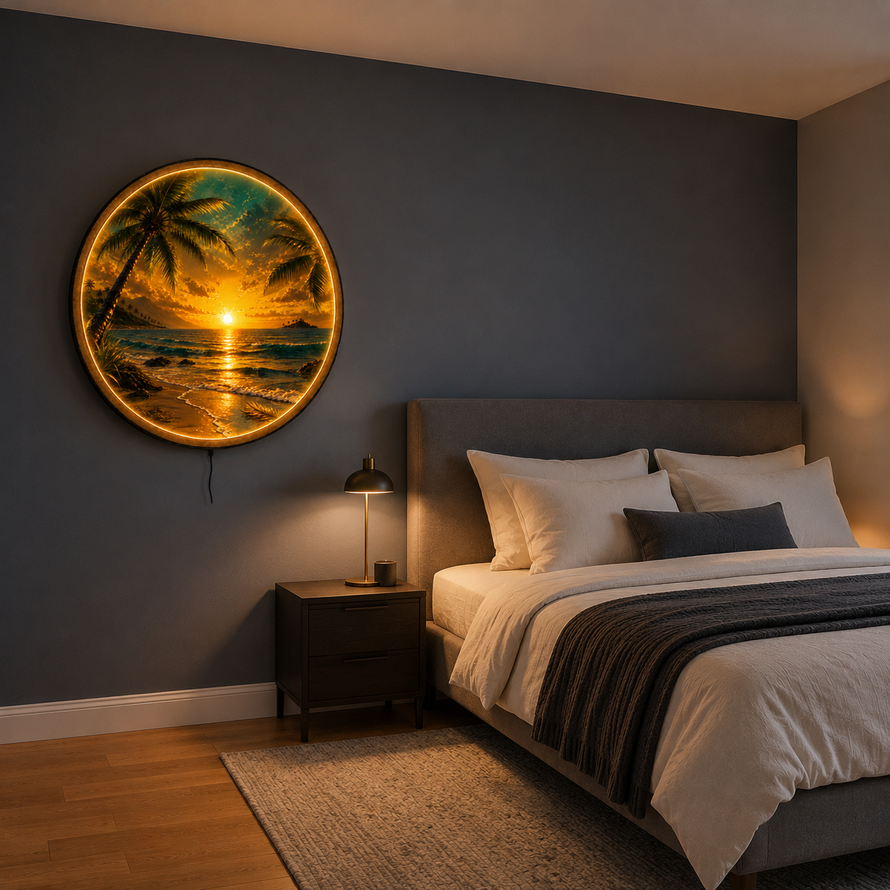 Sunset Cove LED Wall Art – Tropical Palm Beach Decor
