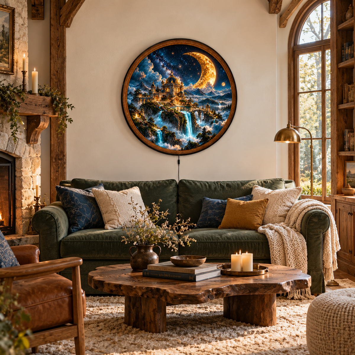 Celestial Moon Palace – Handcrafted LED Wall Art