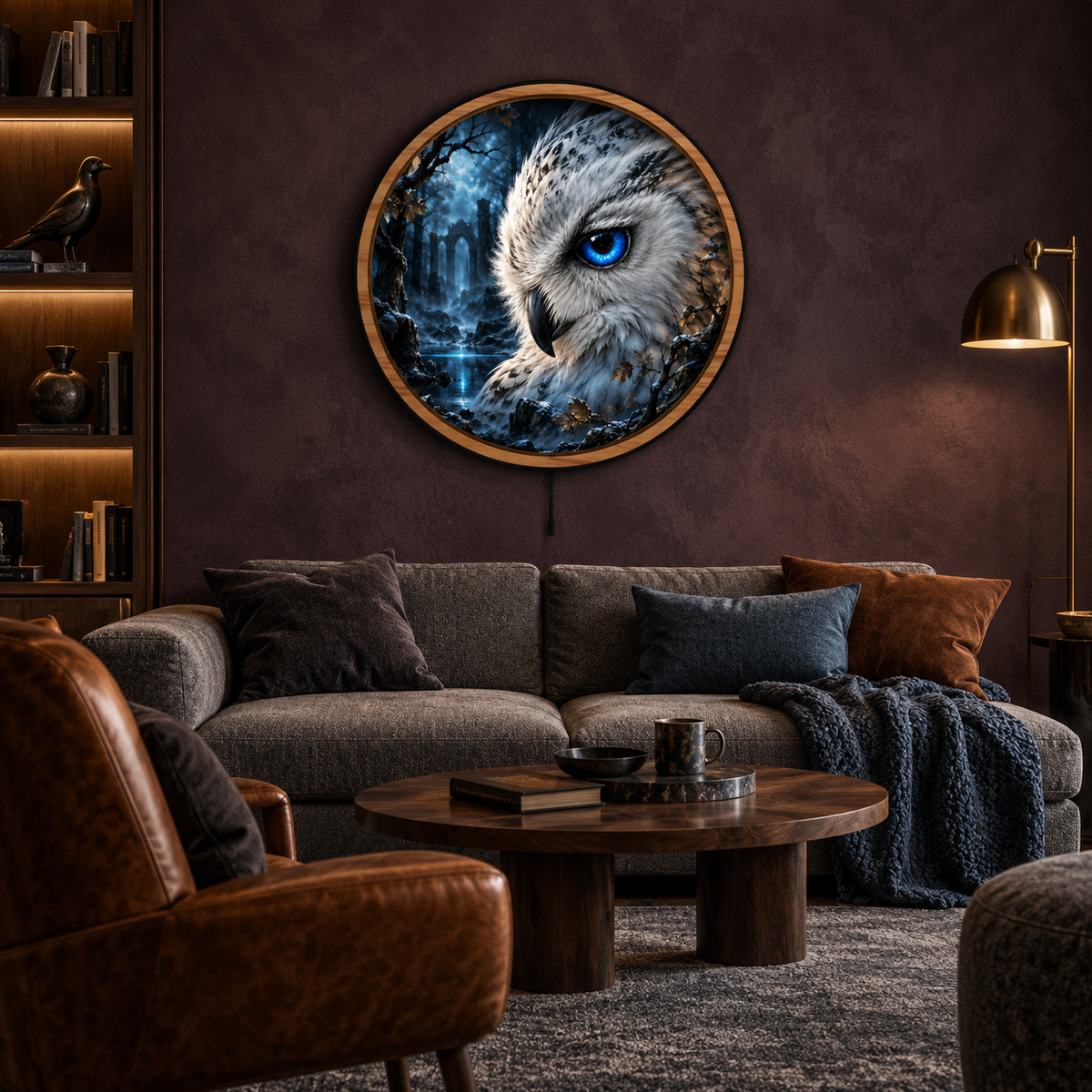 Snowy Owl Forgotten Blue Realm LED Wall Art – Fantasy Decor