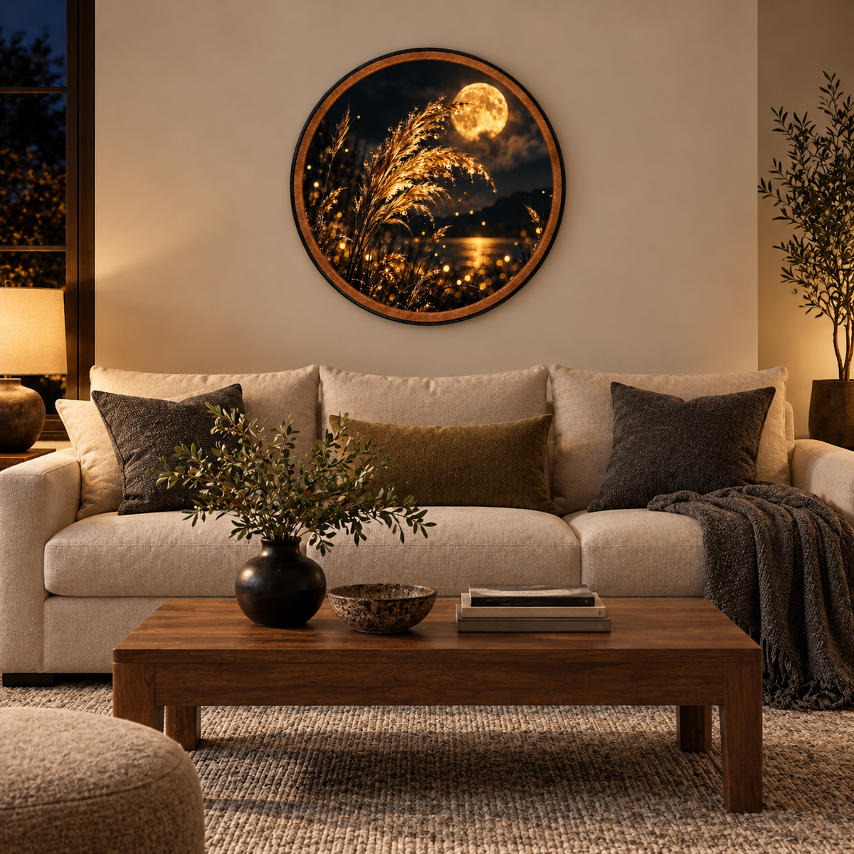 Golden Moonlight – Handcrafted LED Wall Art