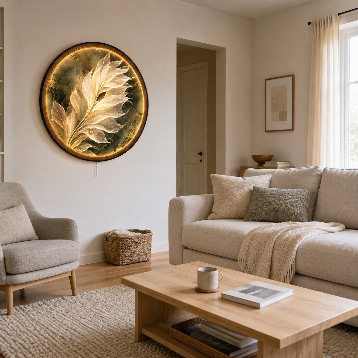 Ivory Leaves LED Wall Art – Modern Botanical Home Decor