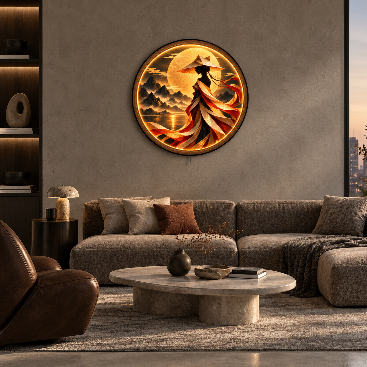 Moonlit Wanderer LED Wall Art – Asian Mountain Decor