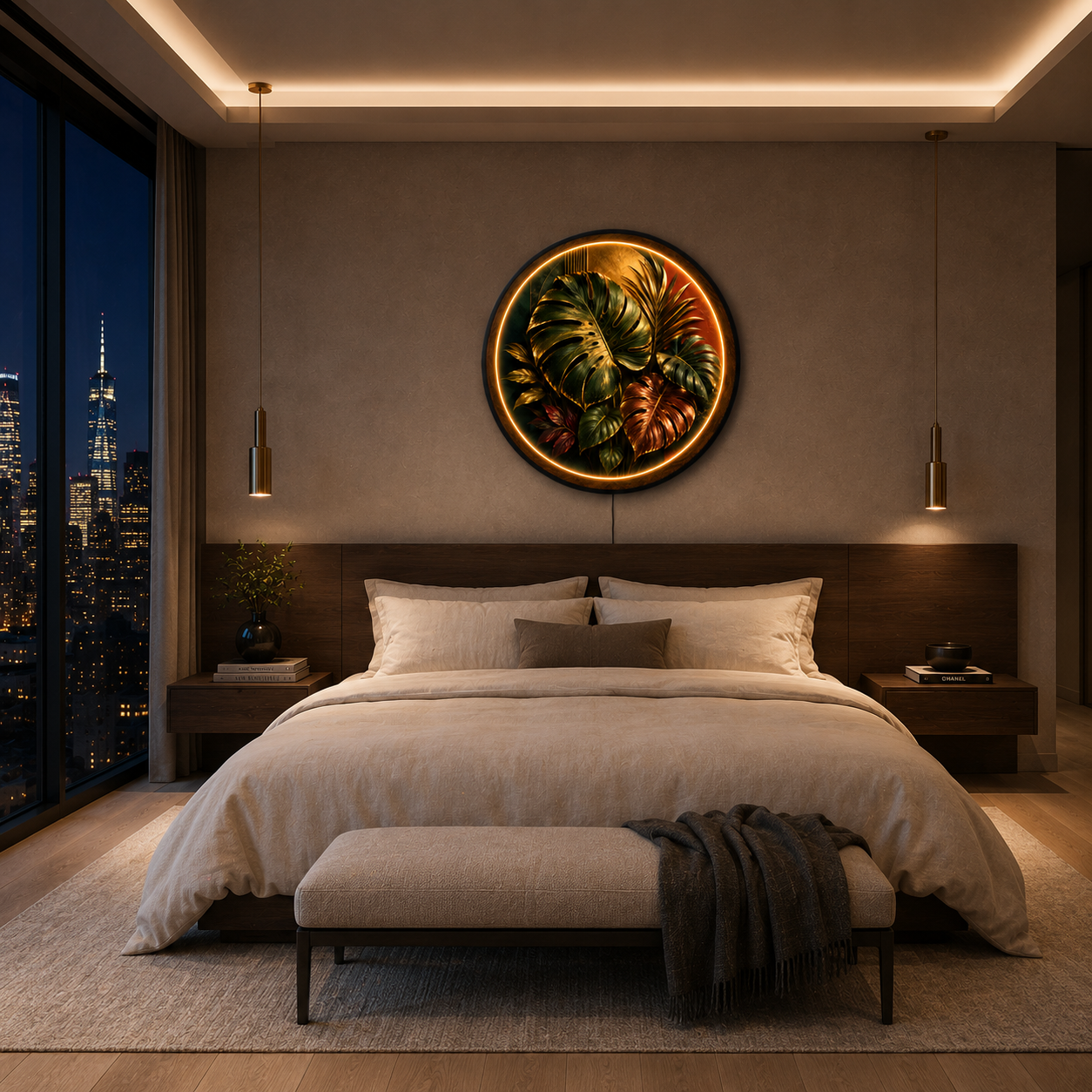 Golden Monstera Tropical LED Wall Art | Luxury Botanical Decor