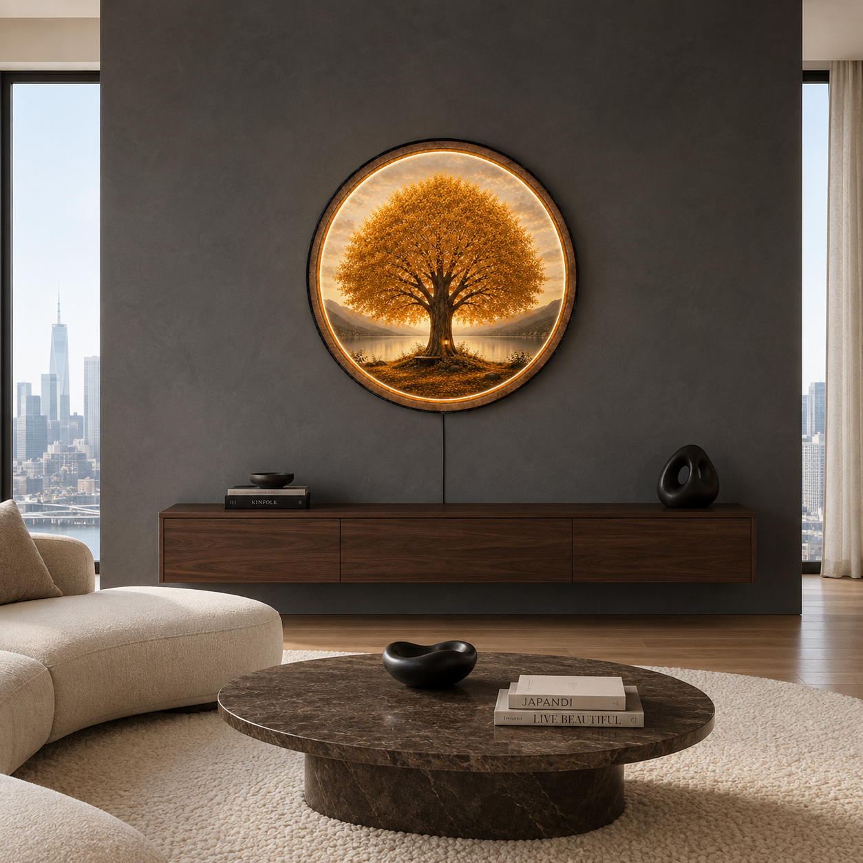 Lakeside Glow LED Wall Art – Illuminated Tree Wooden Wall Decor