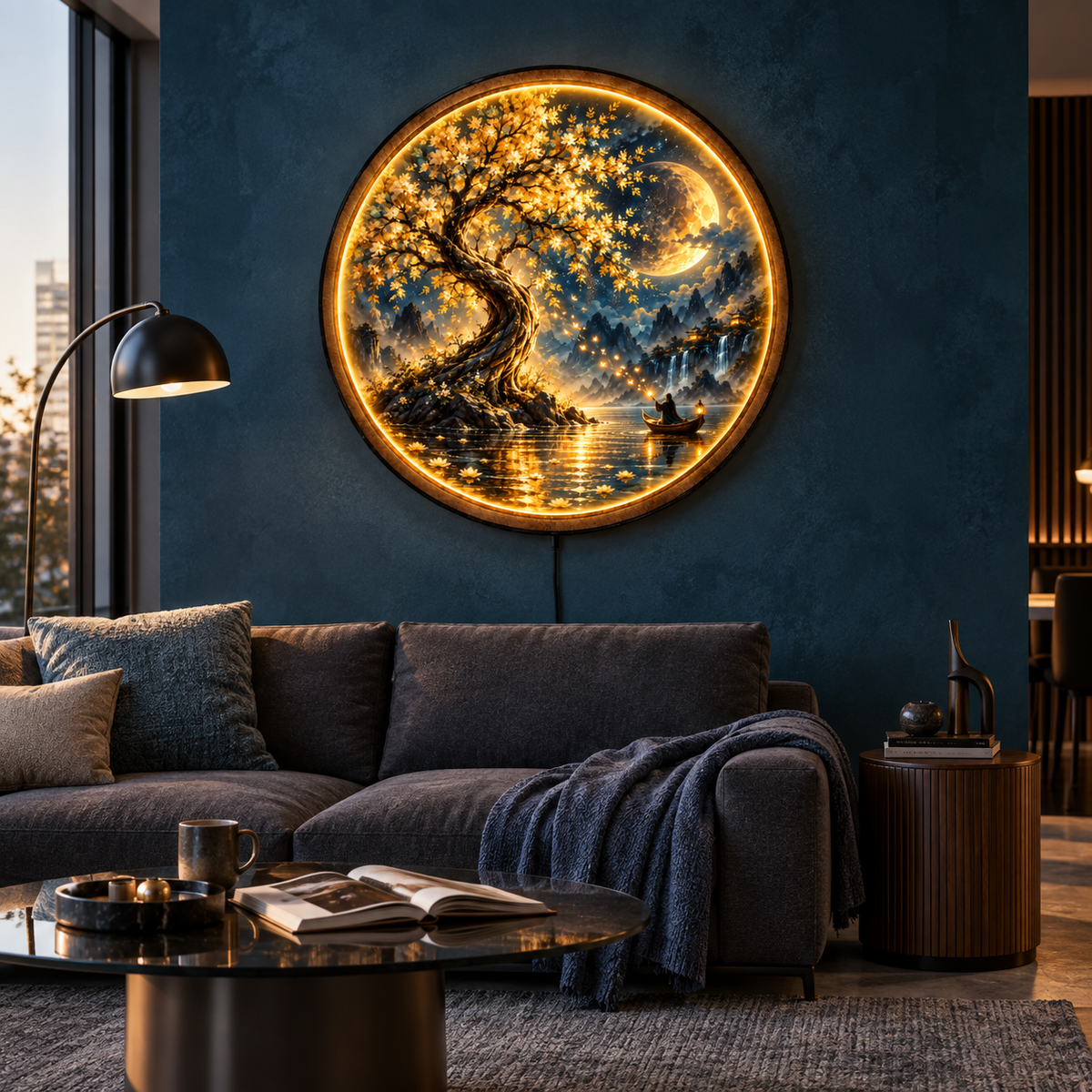 Golden Wishing Tree LED Wall Art – Moonlit Fantasy Decor