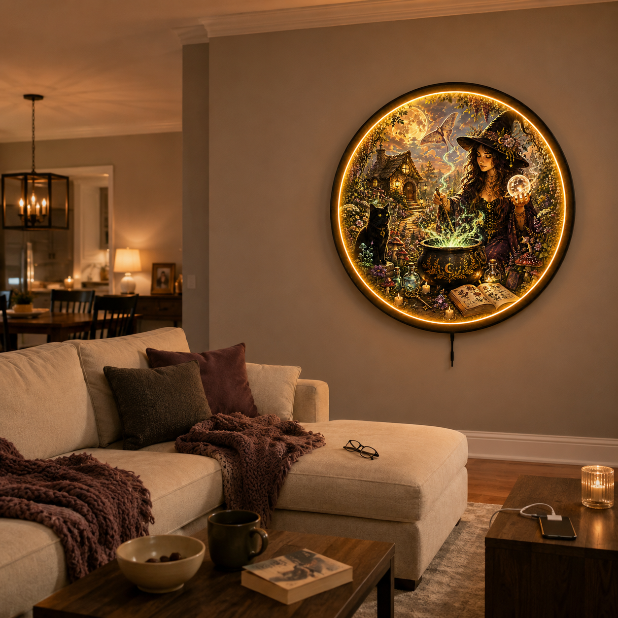 Enchanted Witch LED Wall Art – Magical Cottage Fantasy Decor