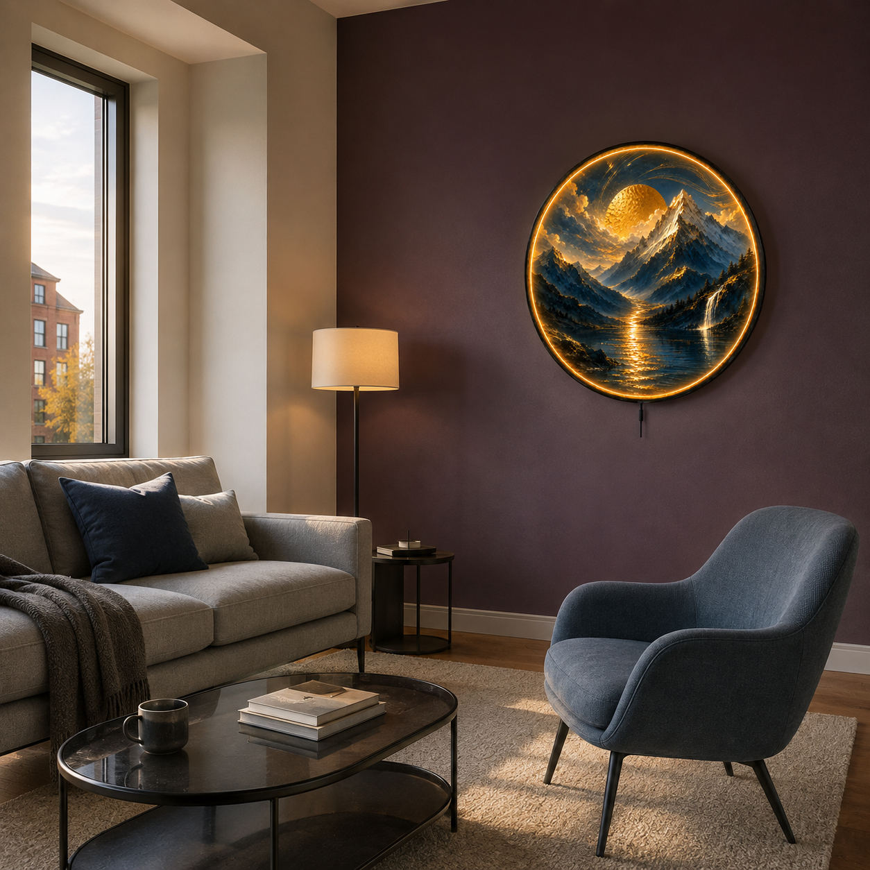 Solarcrest Mountain LED Wall Art – Golden Alpine Landscape